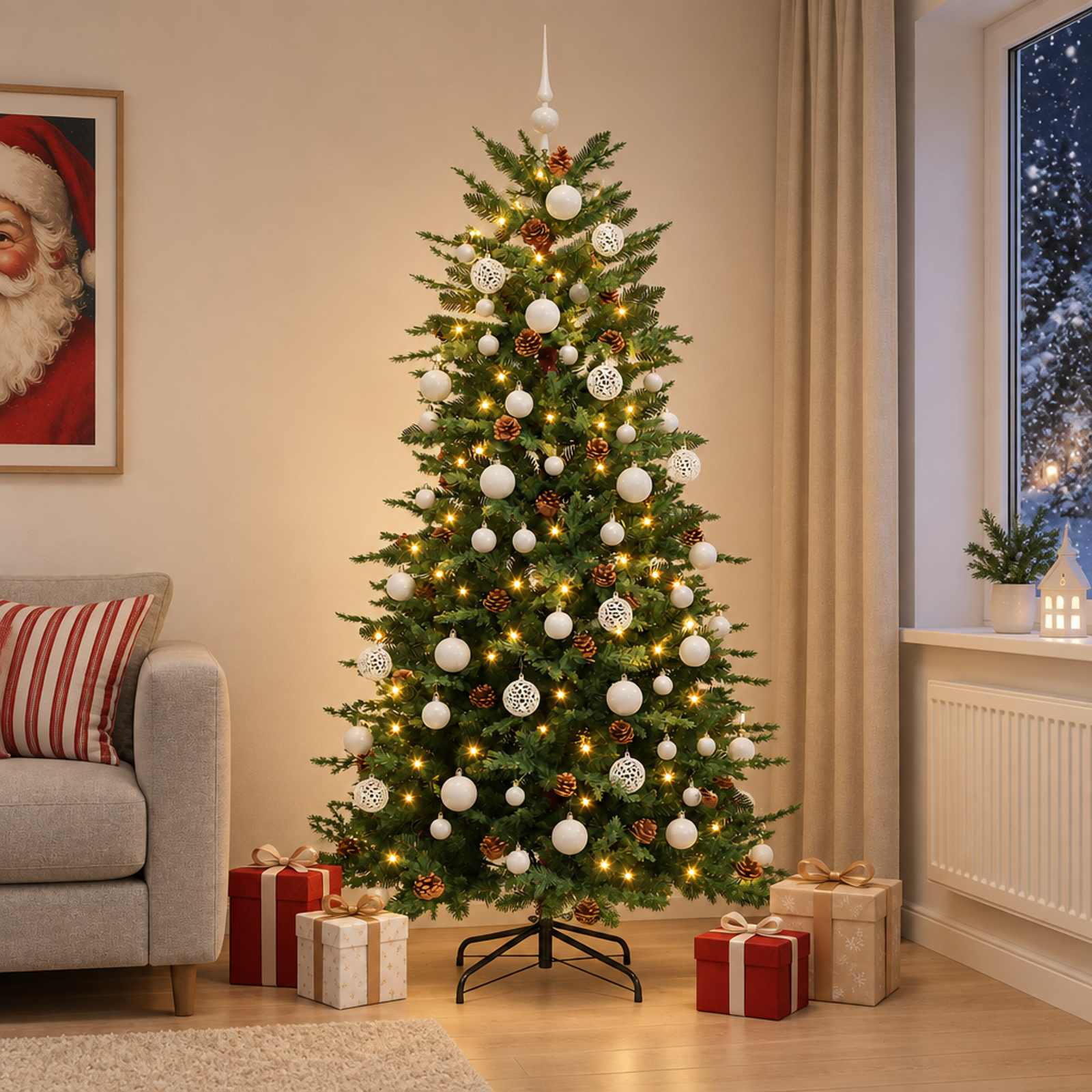 Albero di Natale Artificiale con Rami Pieghevoli 180 cm 300 LED