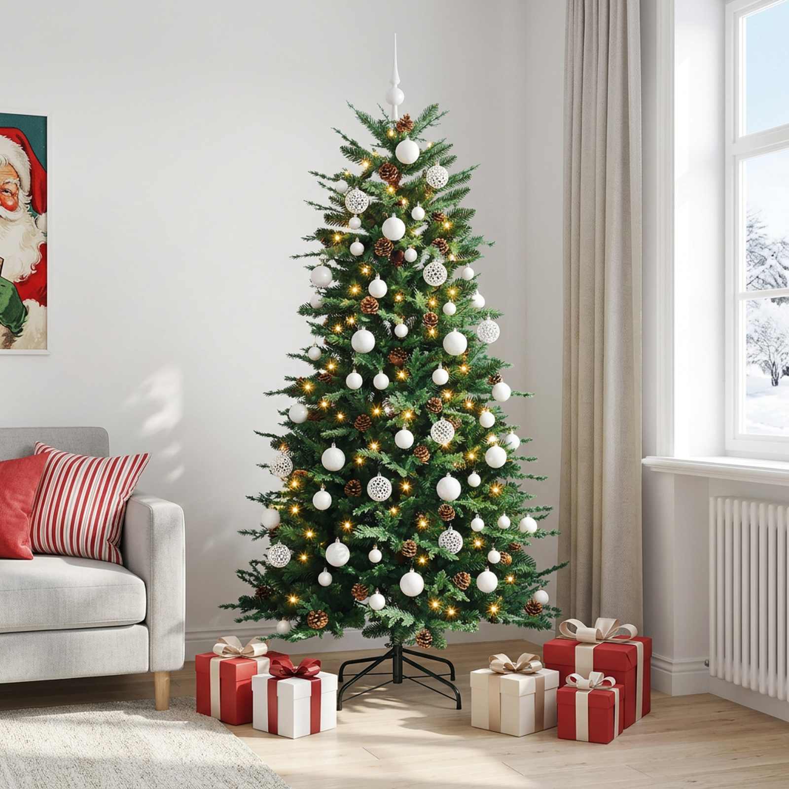 Albero di Natale Artificiale con Rami Pieghevoli 180 cm 300 LED