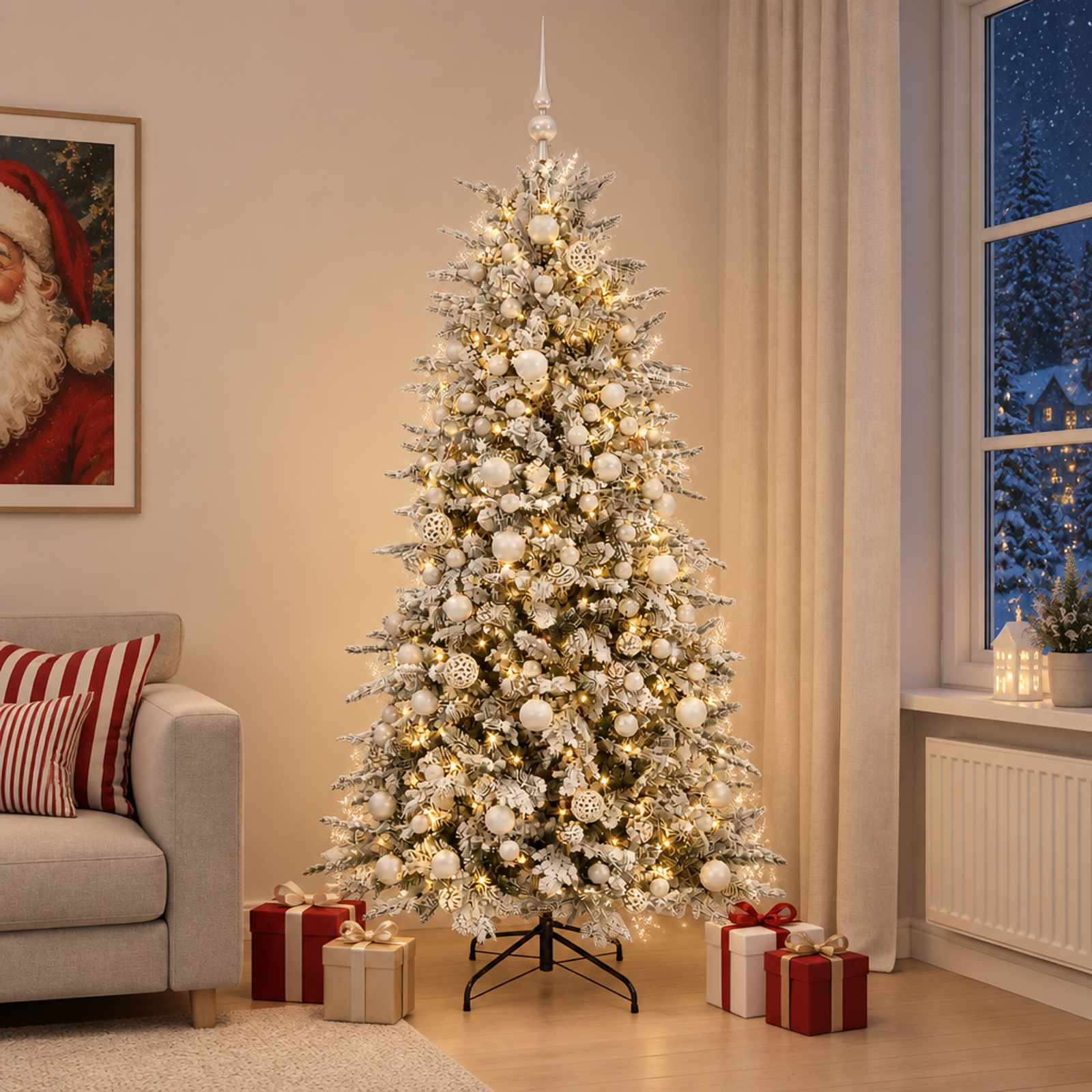 Albero di Natale Artificiale con Rami Pieghevoli 180 cm 300 LED