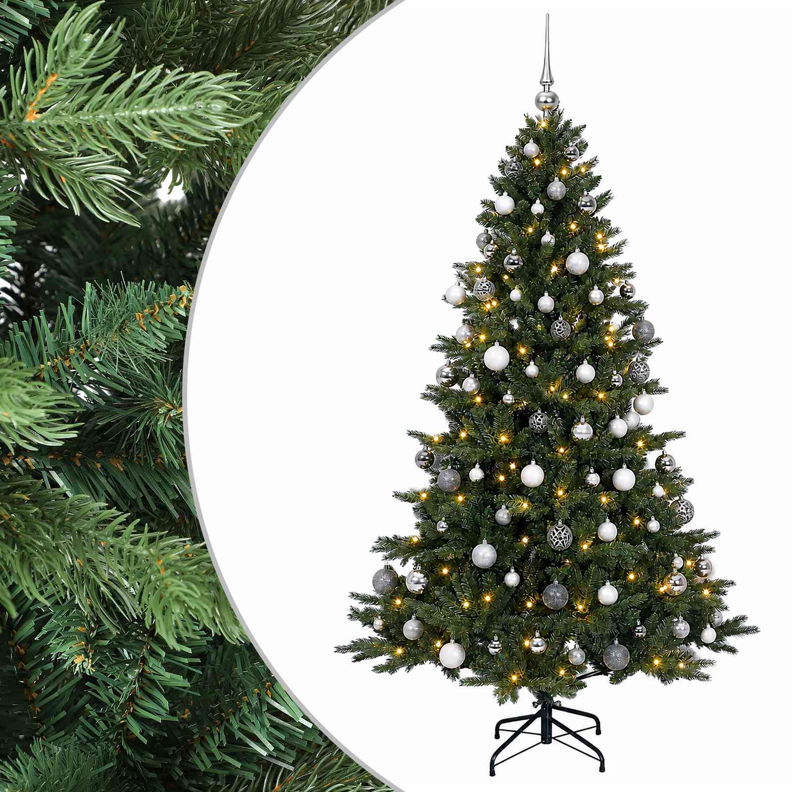 Albero di Natale artificiale con palline 180 cm 300 LED