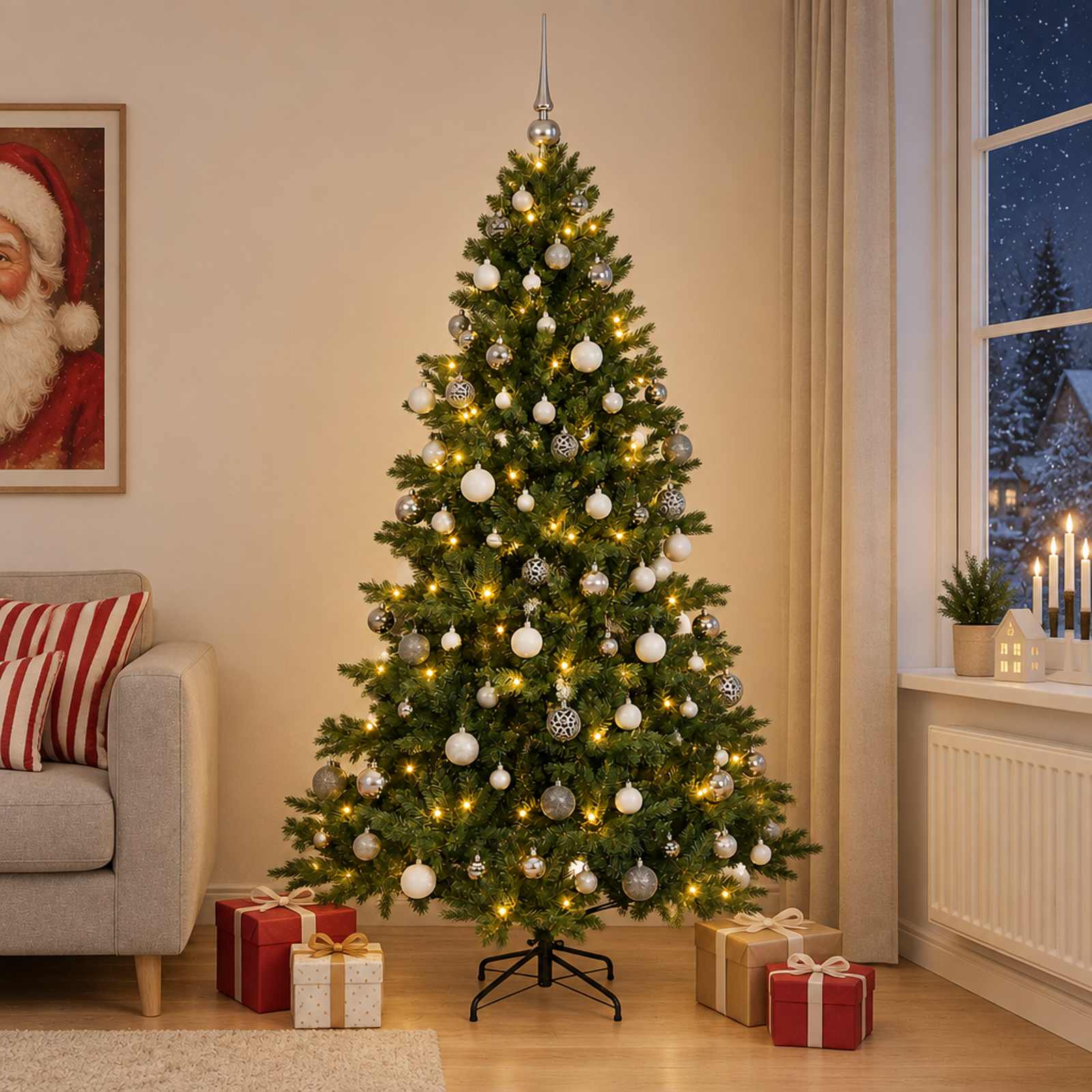 Albero di Natale artificiale con palline 210 cm 300 LED
