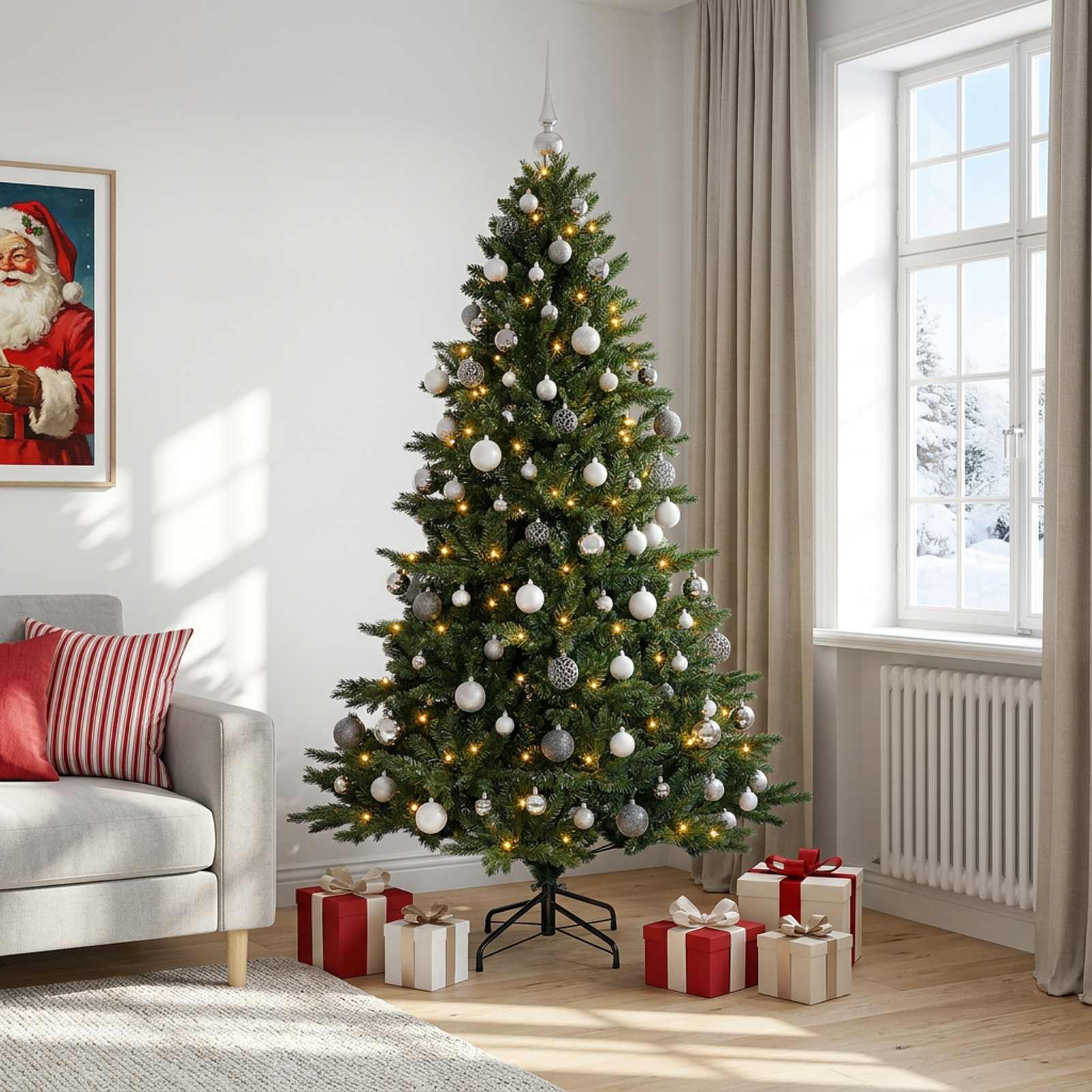 Albero di Natale artificiale con palline 210 cm 300 LED