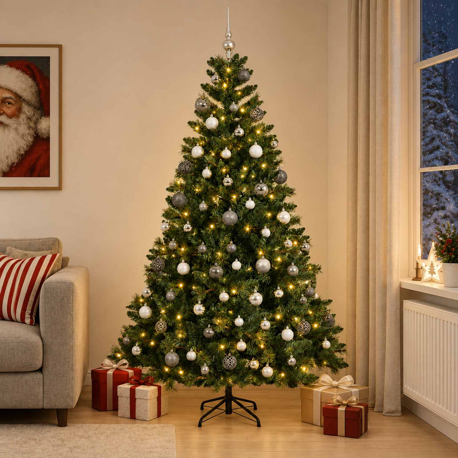 Albero di Natale Artificiale con Palline 240 cm 300 LED