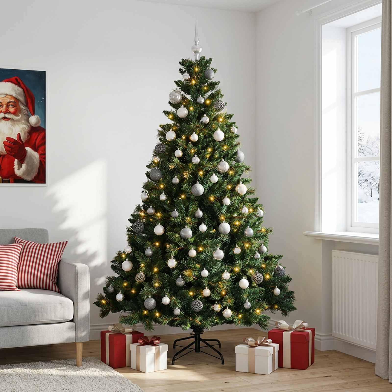 Albero di Natale Artificiale con Palline 240 cm 300 LED