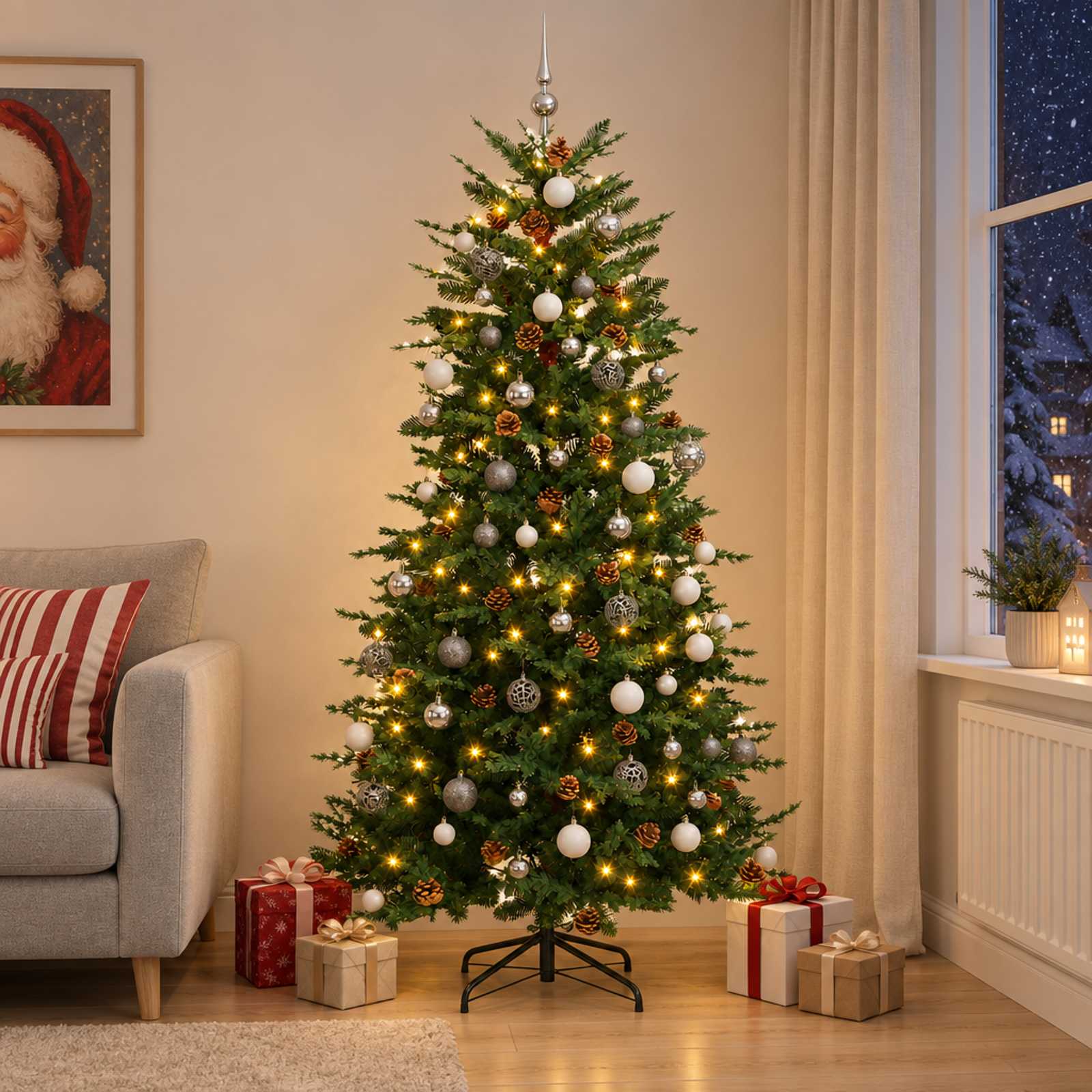 Albero di Natale Artificiale con Rami Pieghevoli 210 cm 300 LED