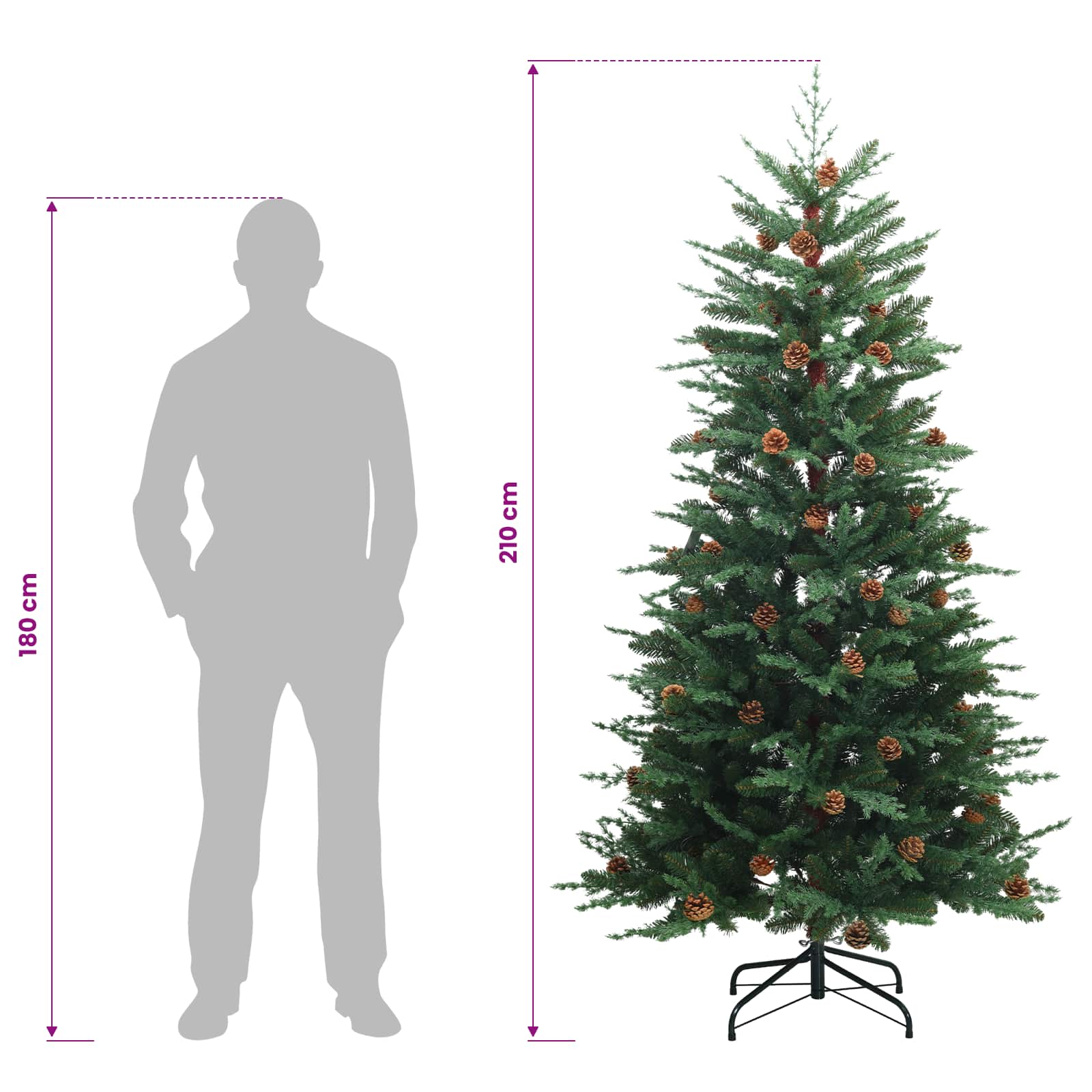 Albero di Natale Artificiale con Rami Pieghevoli 210 cm 300 LED