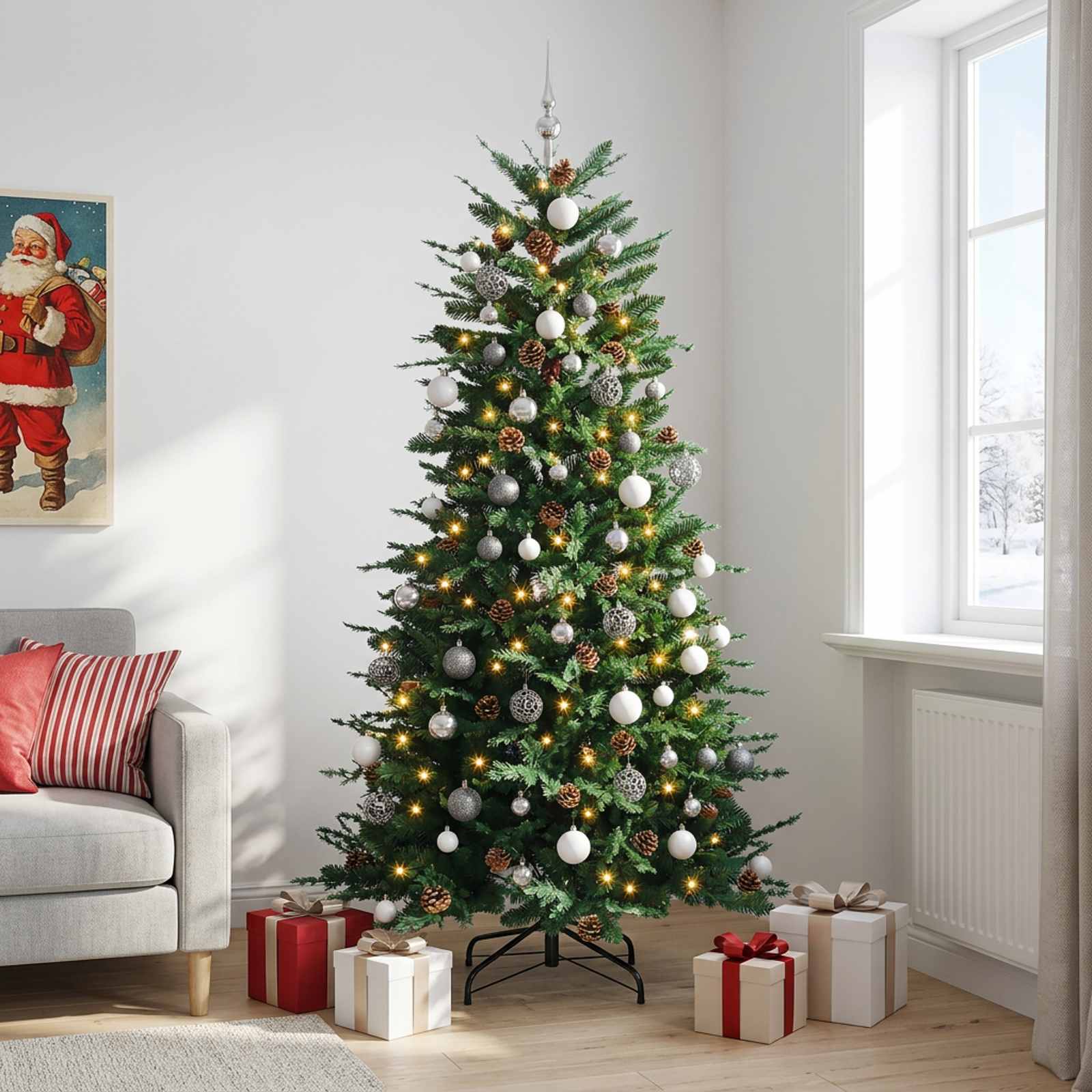 Albero di Natale Artificiale con Rami Pieghevoli 210 cm 300 LED