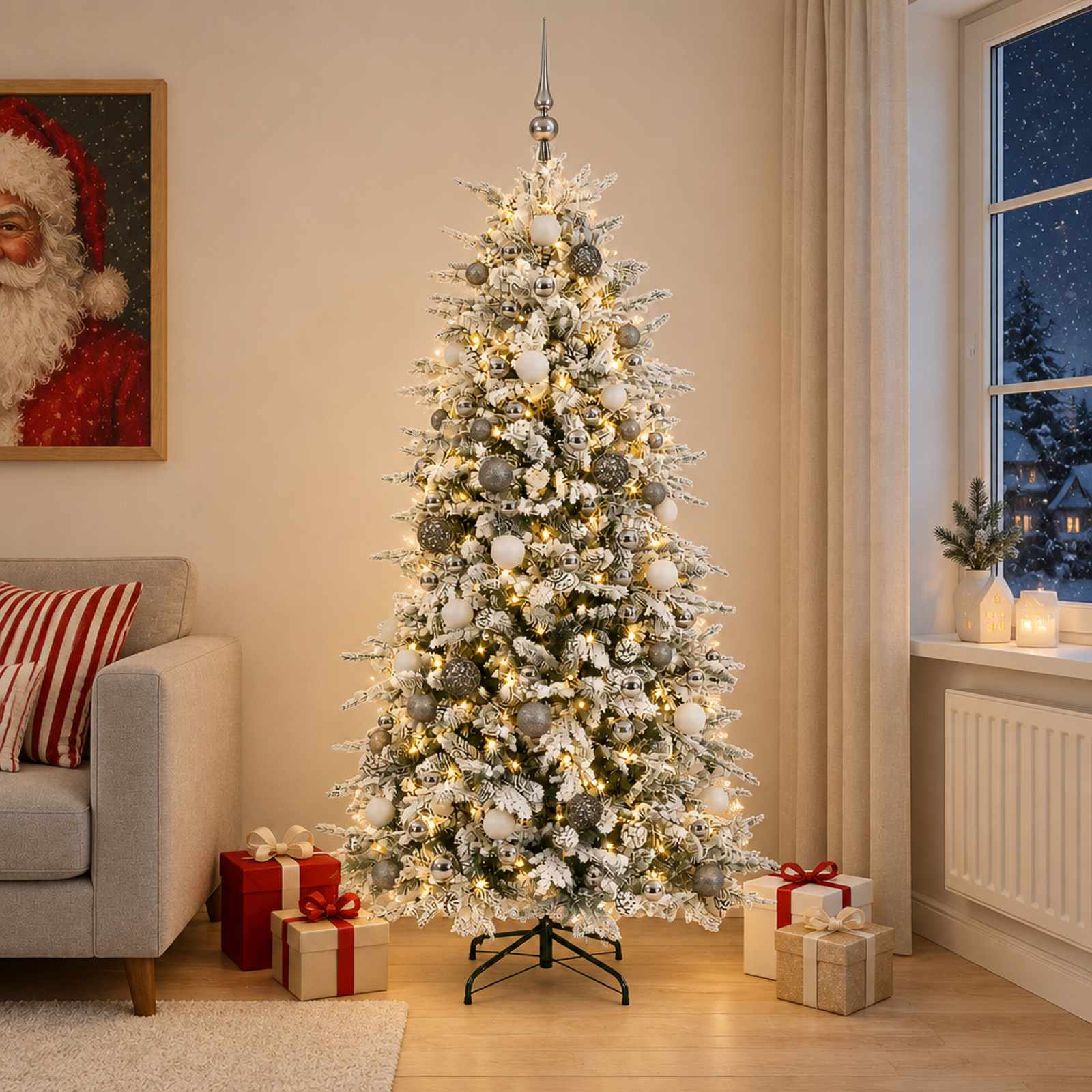 Albero di Natale Artificiale con Rami Pieghevoli 210 cm 300 LED