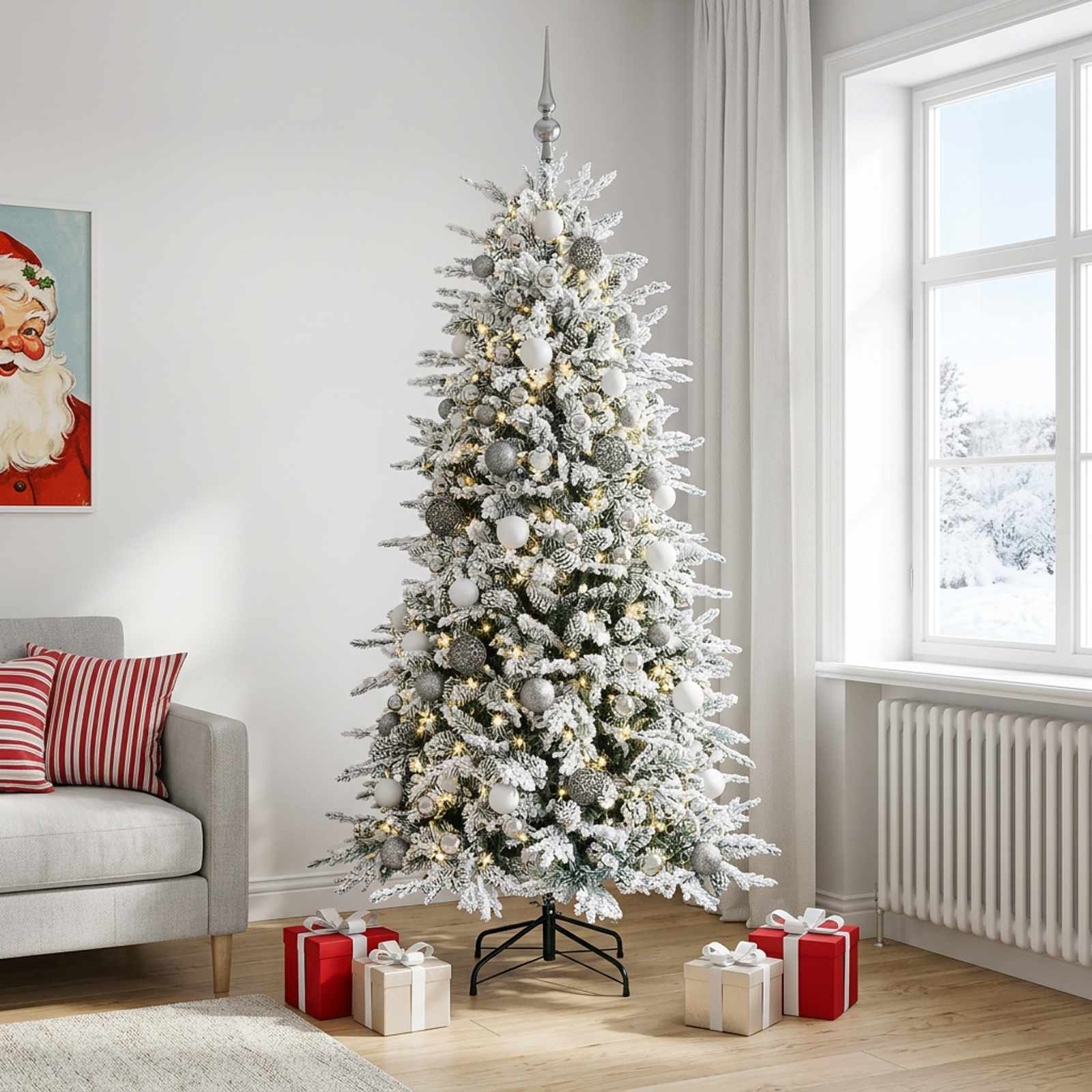 Albero di Natale Artificiale con Rami Pieghevoli 240 cm 300 LED