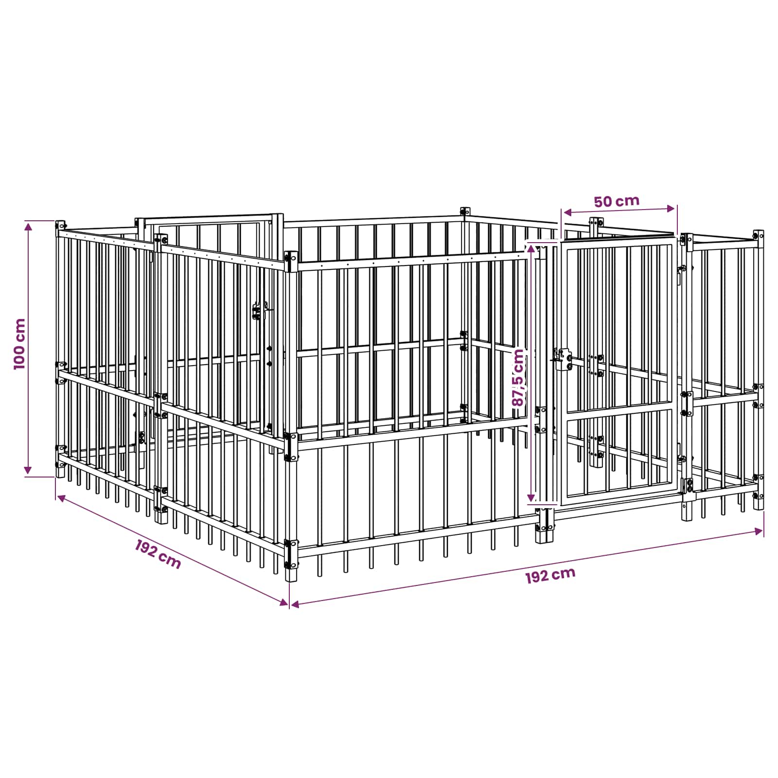Recinto per cani all'aperto Nero 192 x 192 x 100 cm Acciaio