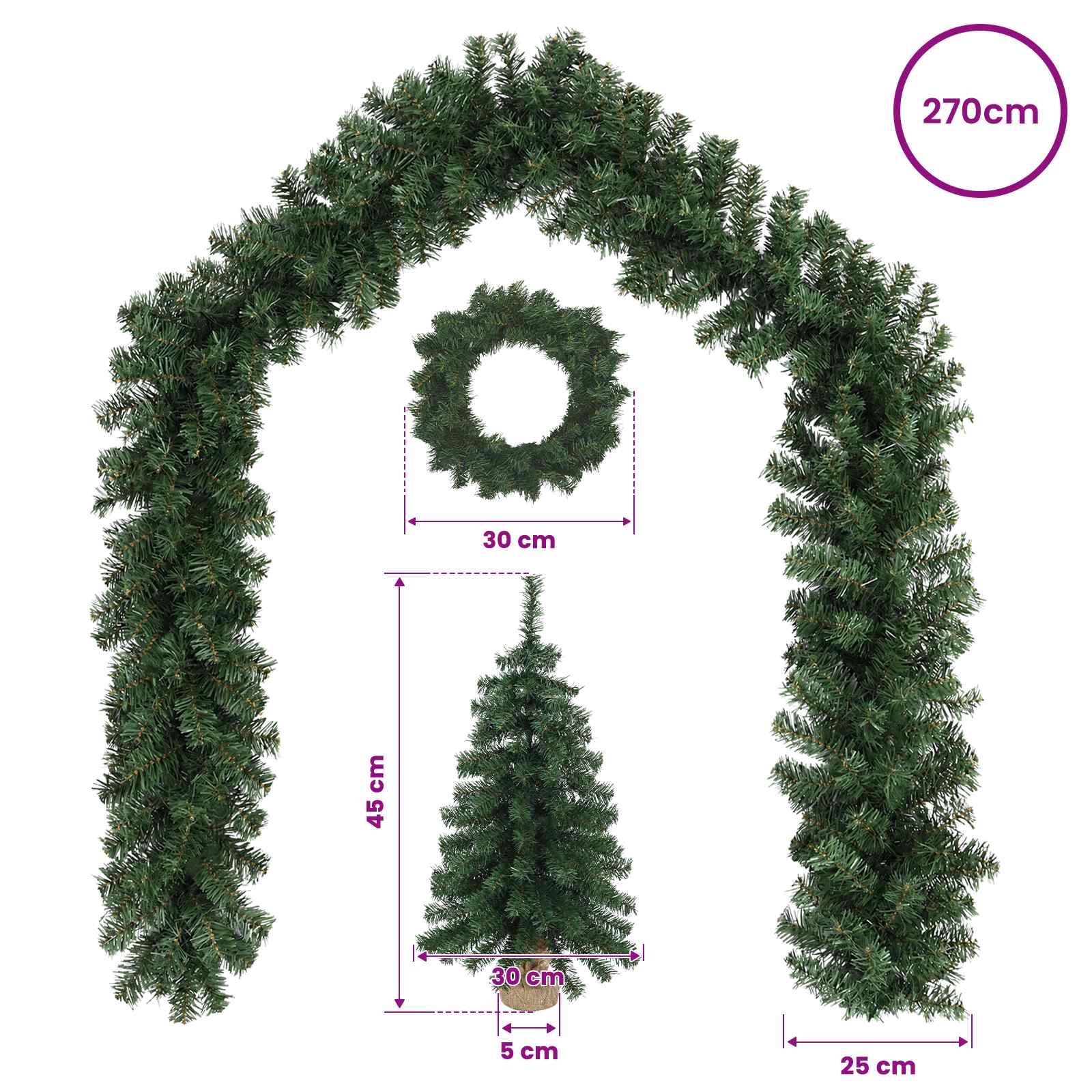 Set mini alberi di Natale 45 cm PVC Verde