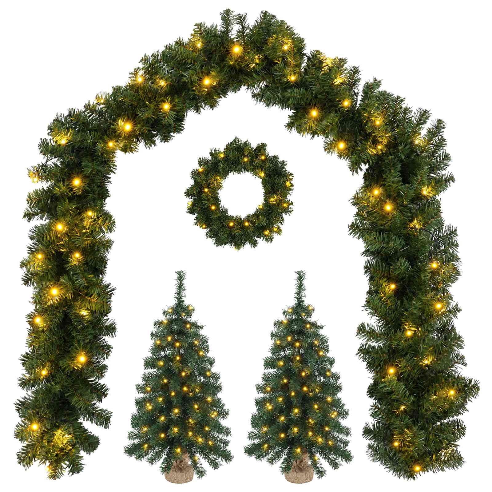 Set mini alberi di Natale 45 cm 125 LED Bianco caldo PVC Verde