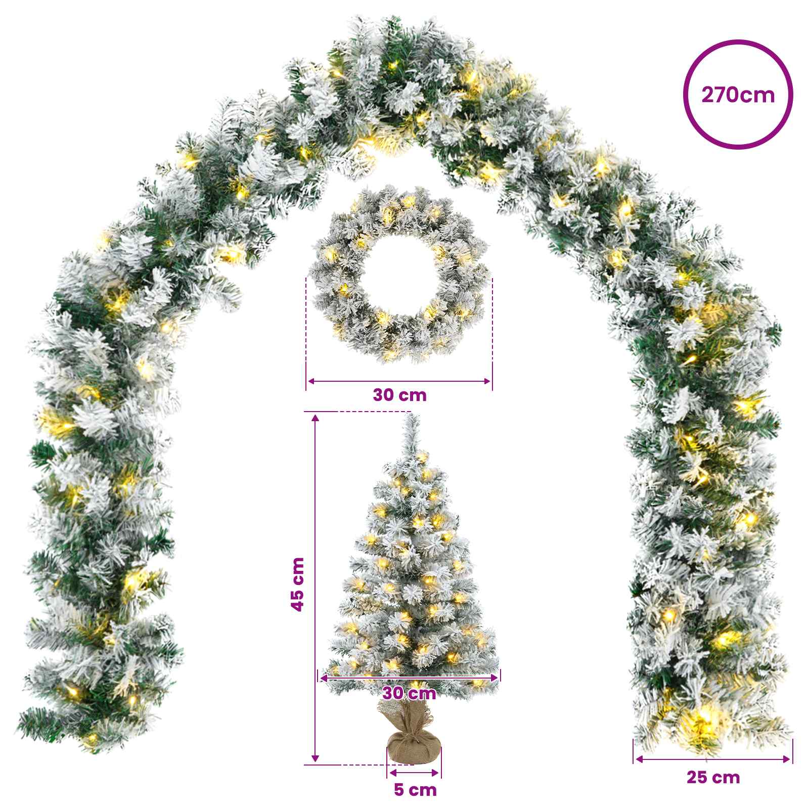 Albero di Natale Mini 45 cm 100 LED Bianco caldo PVC Bianco