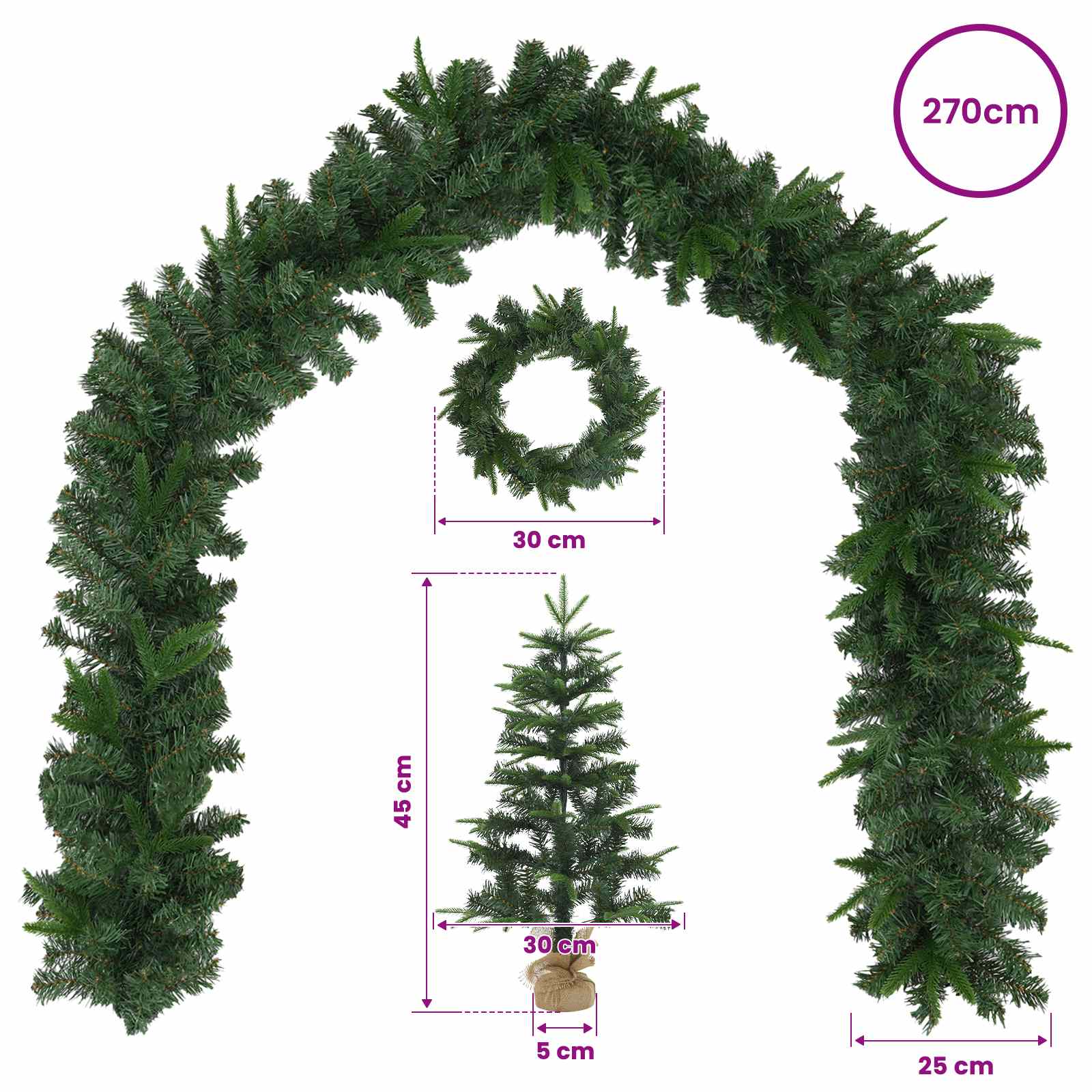 Set mini alberi di Natale 45 cm PVC e PE Verde