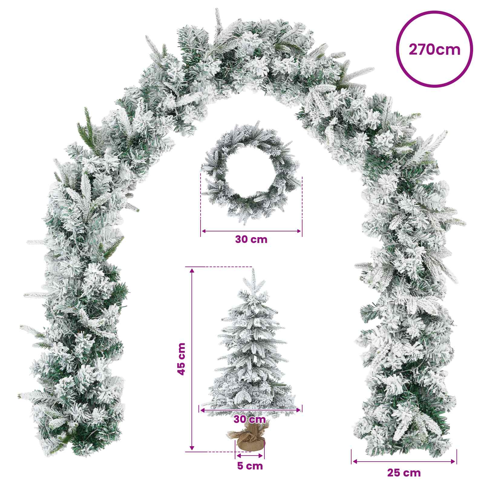 Albero di Natale Mini 45 cm PVC e PE Verde e Bianco