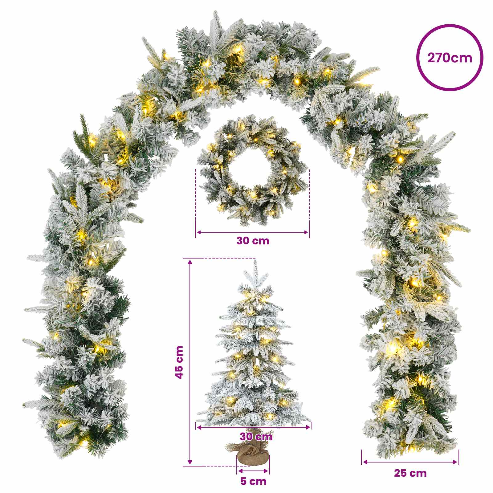 Albero di Natale Mini 45 cm 125 LED Bianco caldo PVC e PE