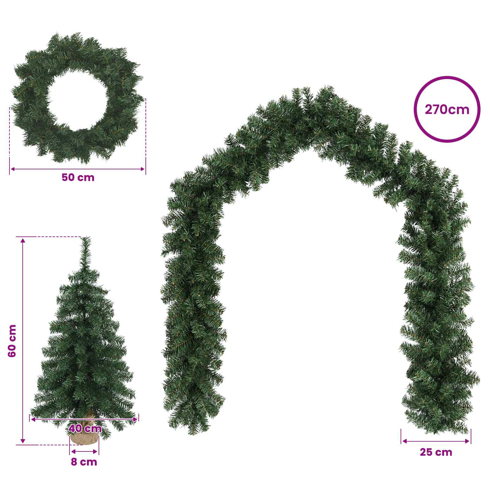 Set mini alberi di Natale 60 cm PVC Verde