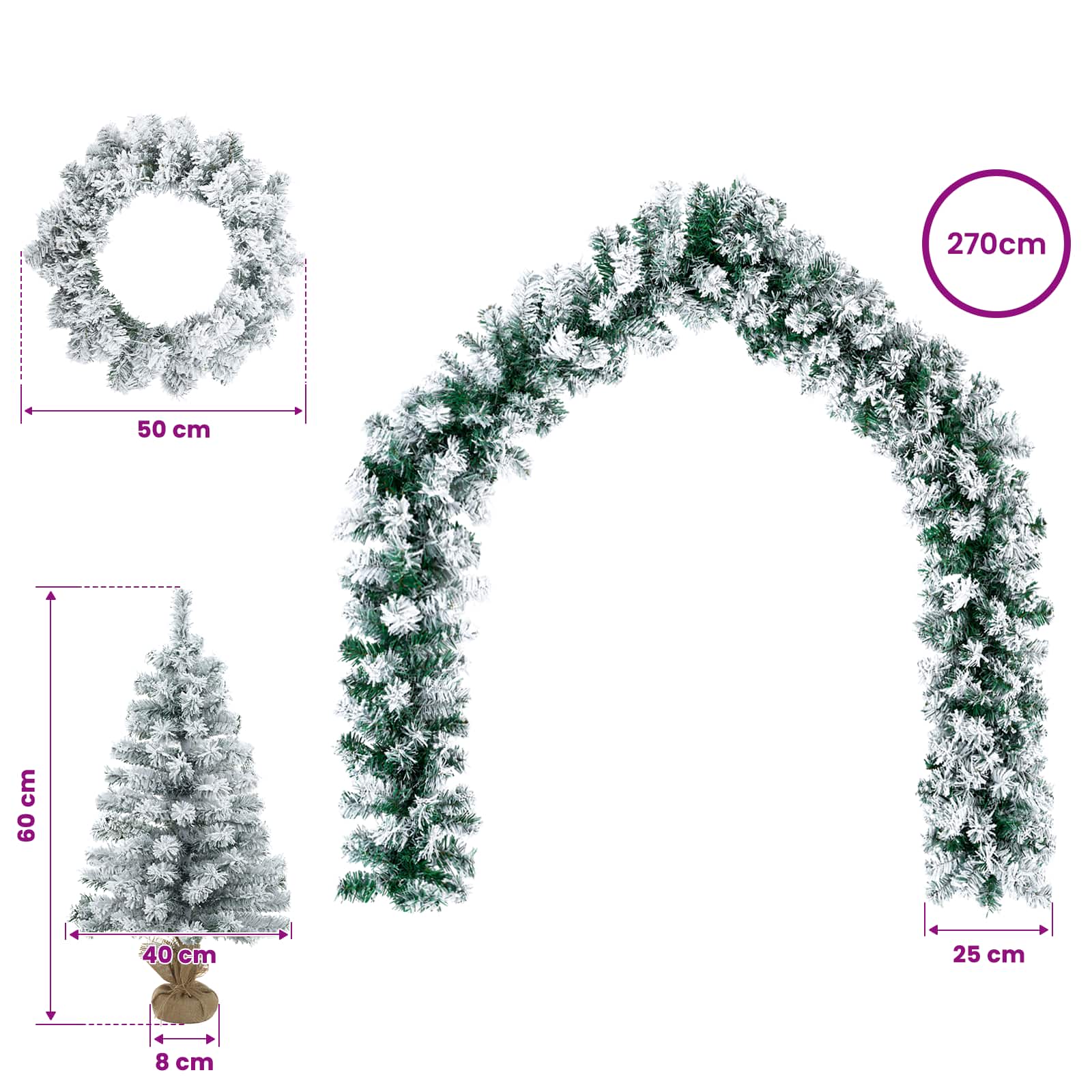 Set mini alberi di Natale 60 cm PVC Bianco