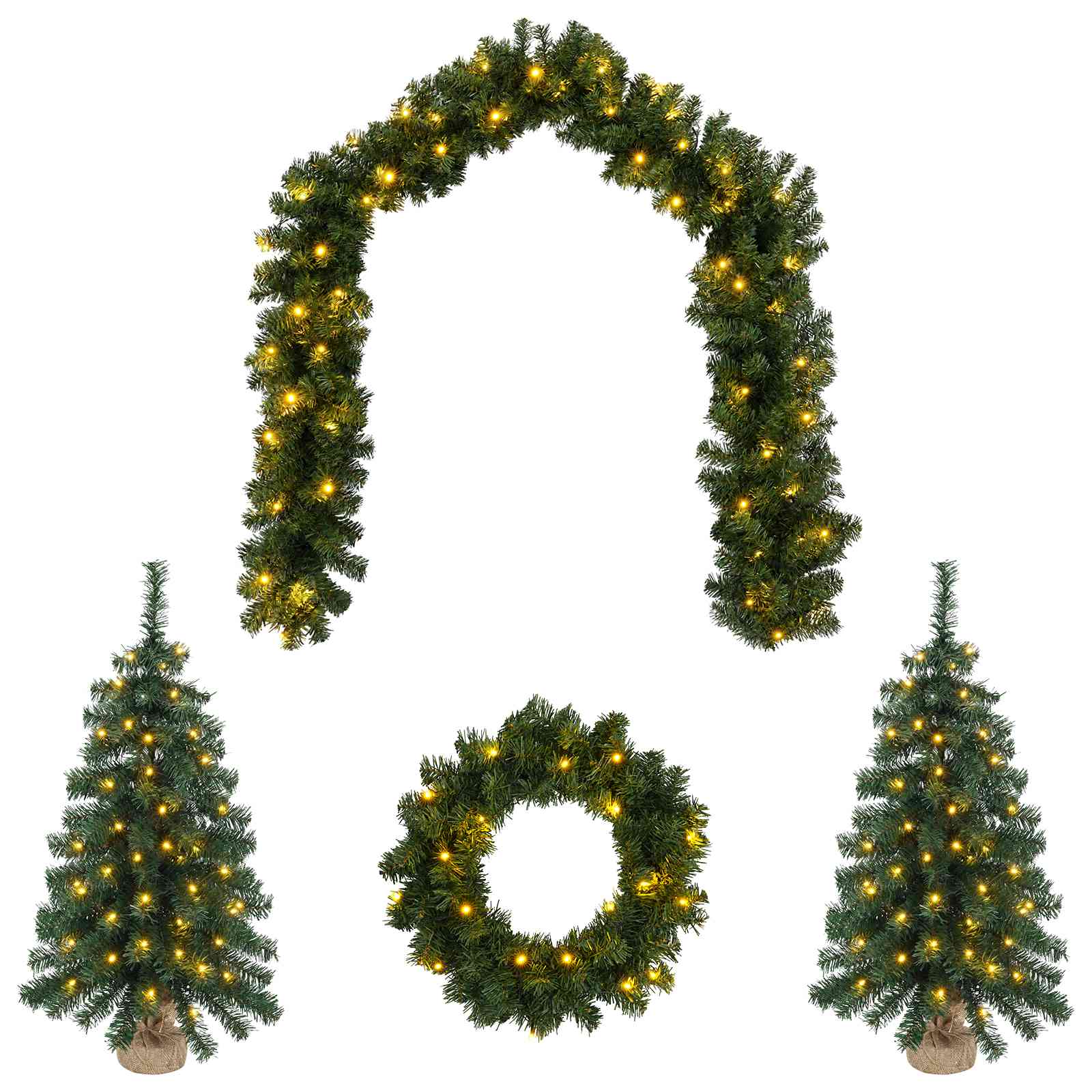 Set mini alberi di Natale 60 cm 125 LED Bianco caldo PVC Verde