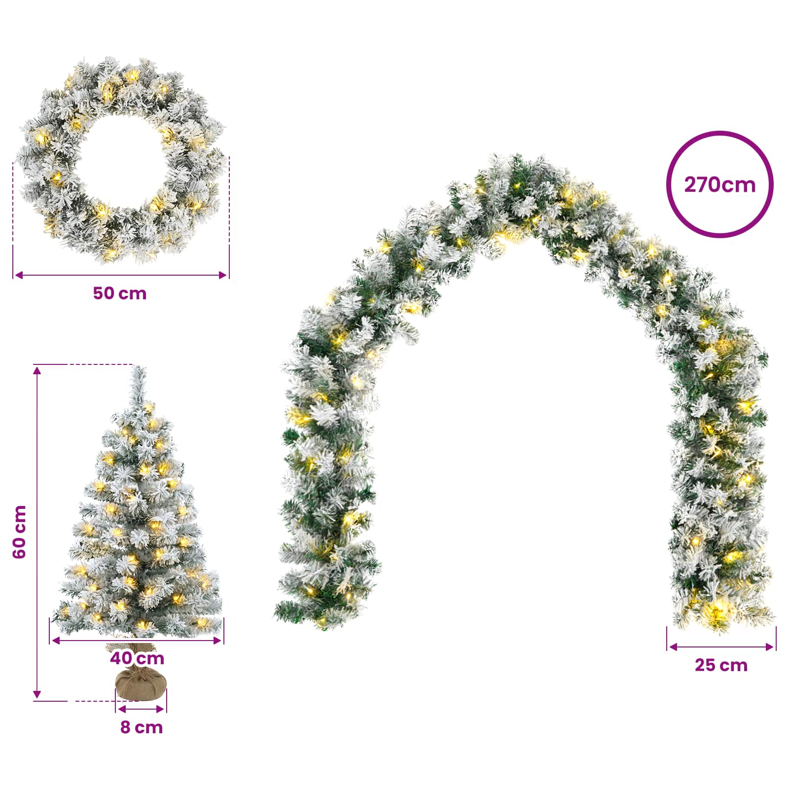 Albero di Natale Mini 60 cm 100 LED Bianco caldo PVC Bianco
