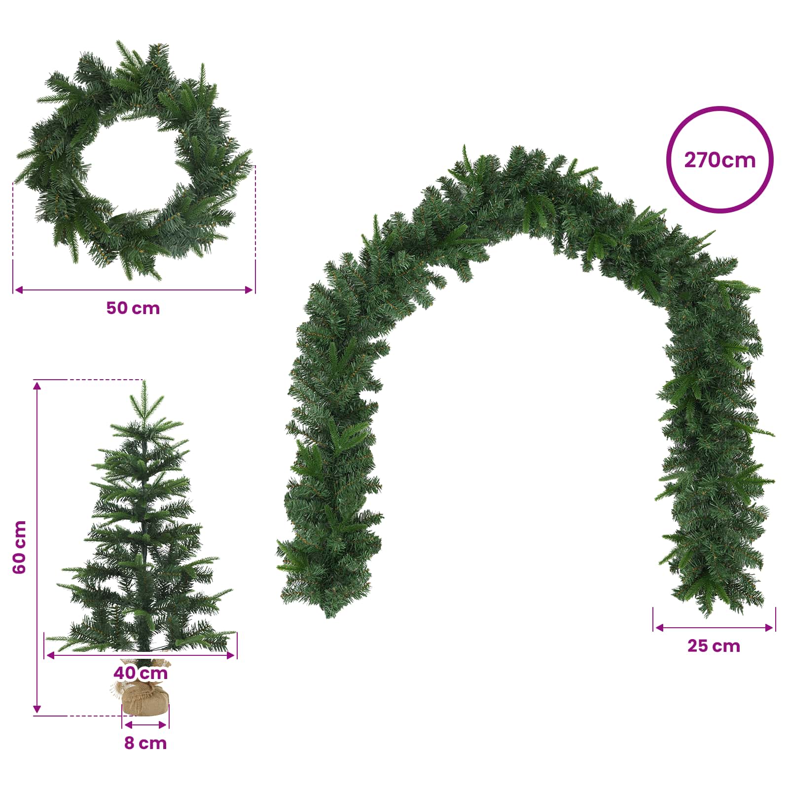 Set mini alberi di Natale 60 cm PVC e PE Verde