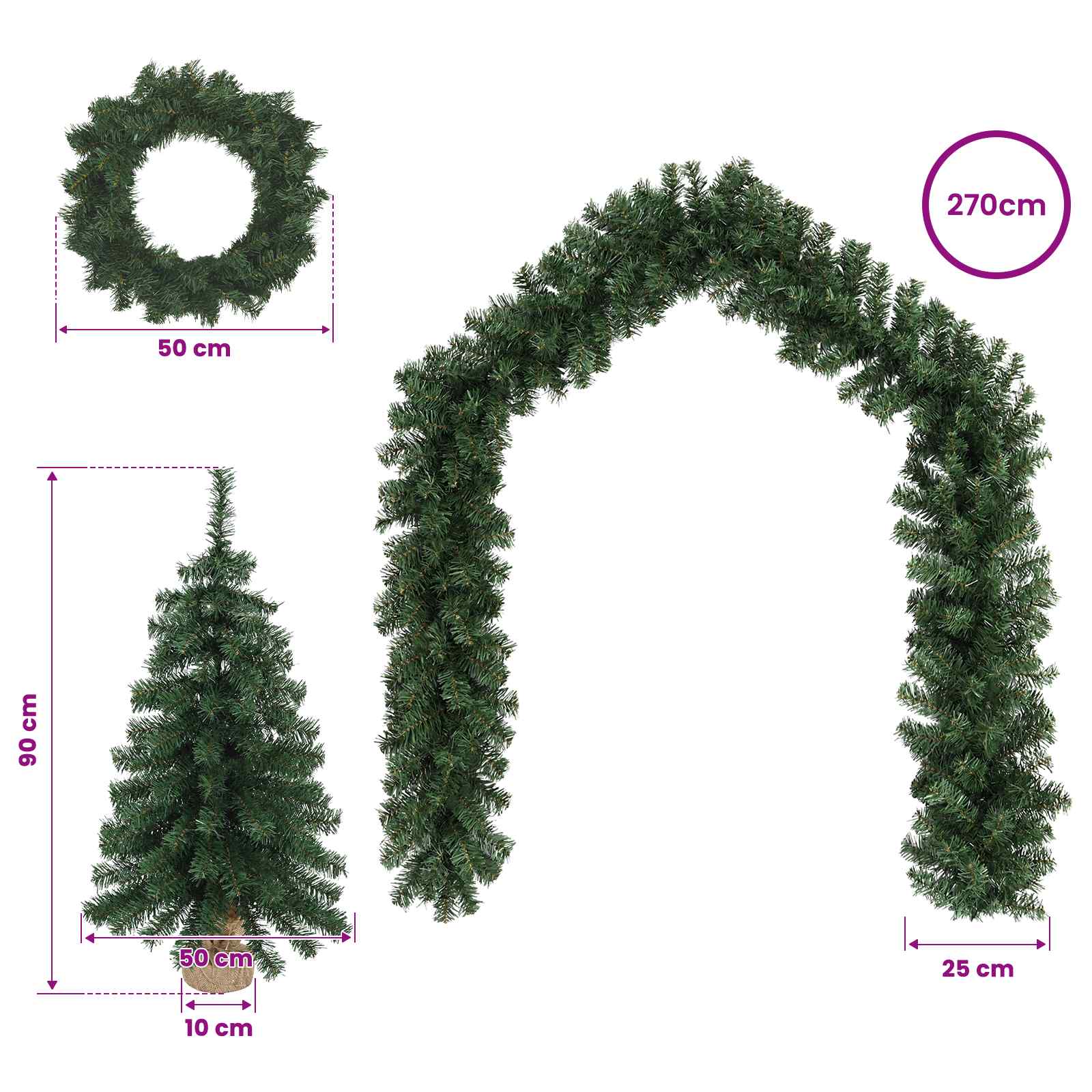 Set mini alberi di Natale 90 cm PVC Verde