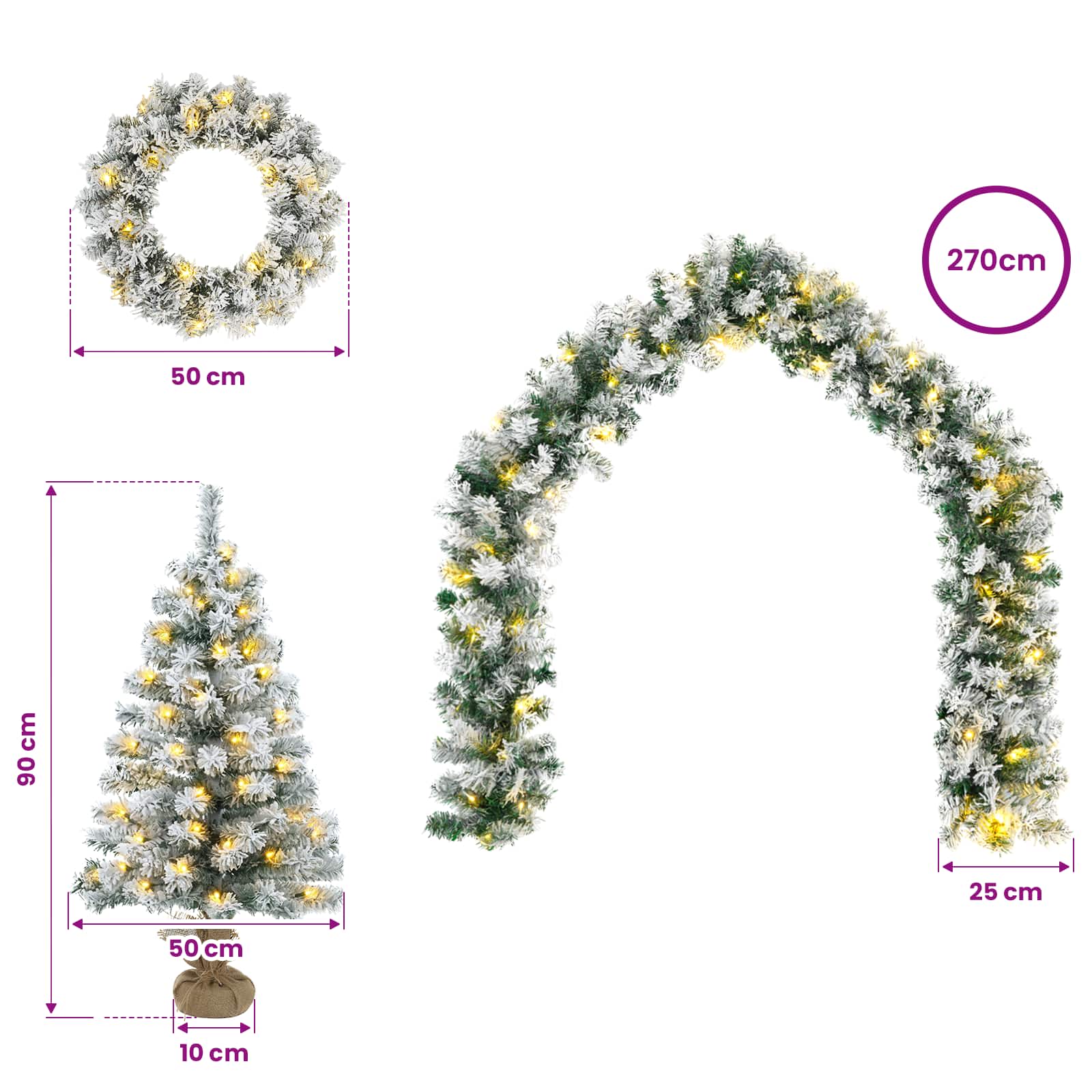 Albero di Natale Mini 90 cm 125 LED Bianco caldo PVC Bianco