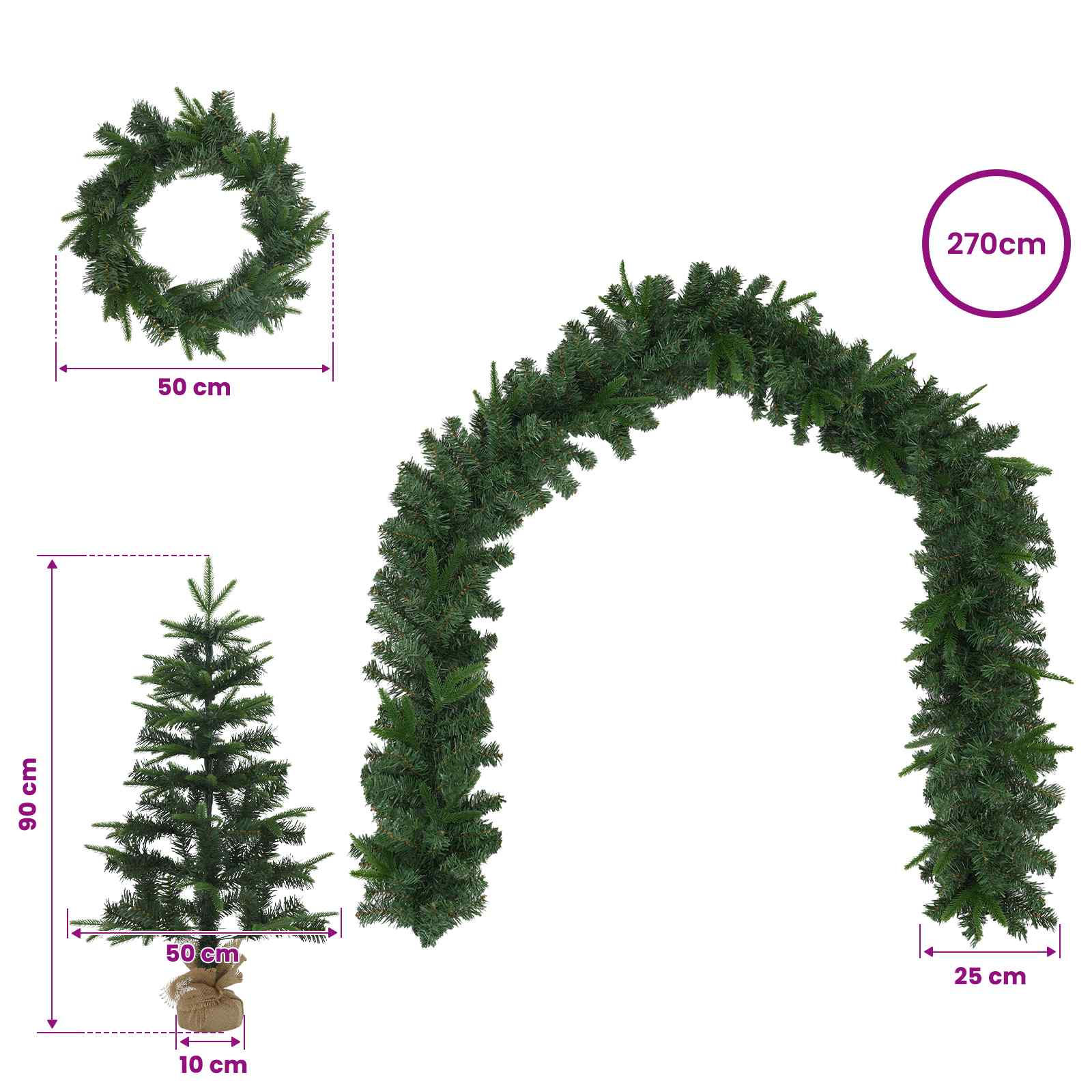 Set mini alberi di Natale 90 cm PVC e PE Verde