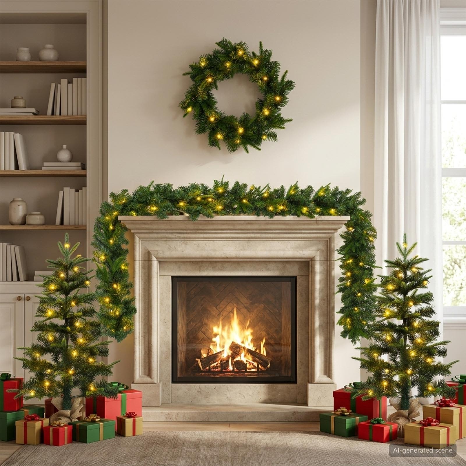 Albero di Natale Mini 90 cm 175 LED Bianco caldo PVC e PE Verde