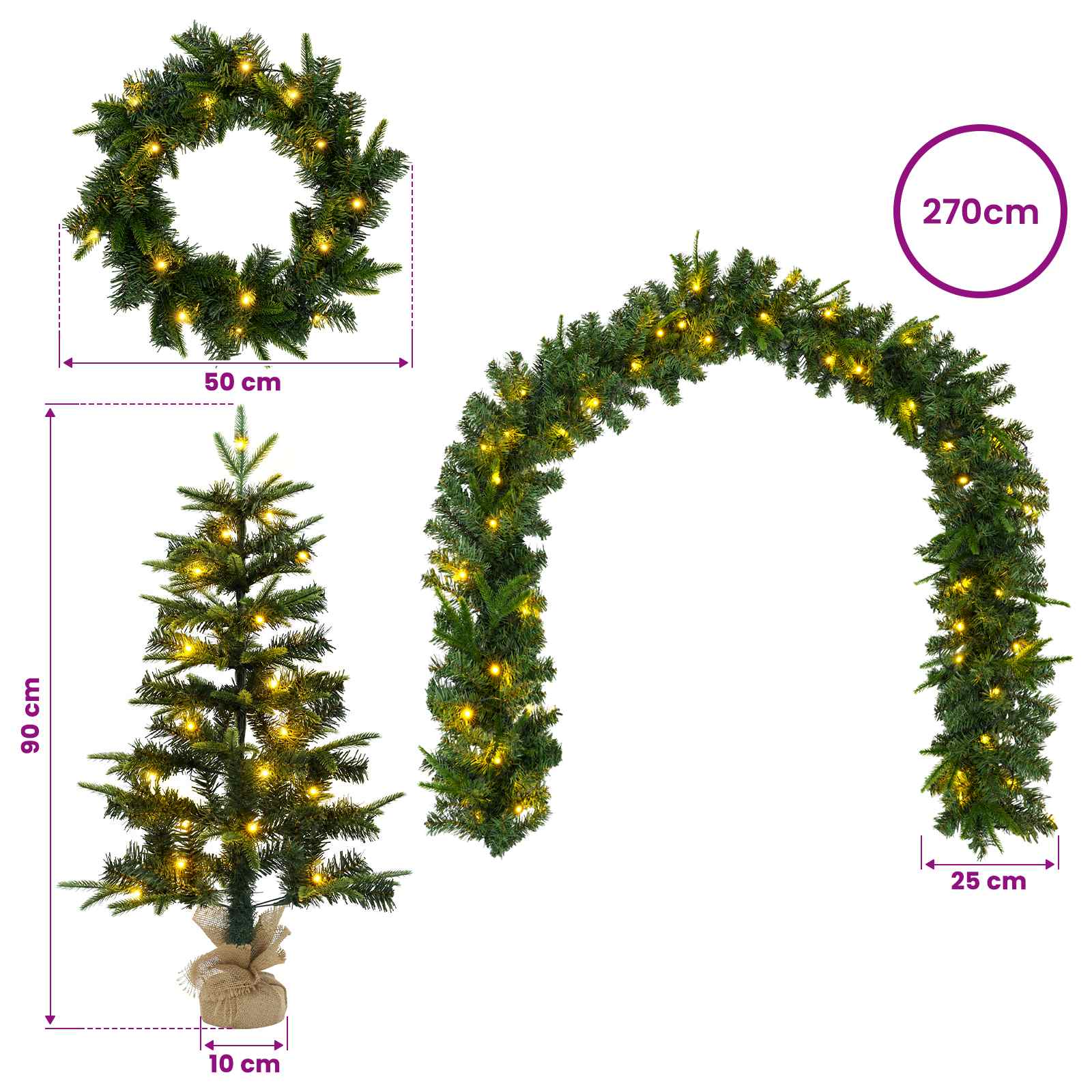 Albero di Natale Mini 90 cm 175 LED Bianco caldo PVC e PE Verde