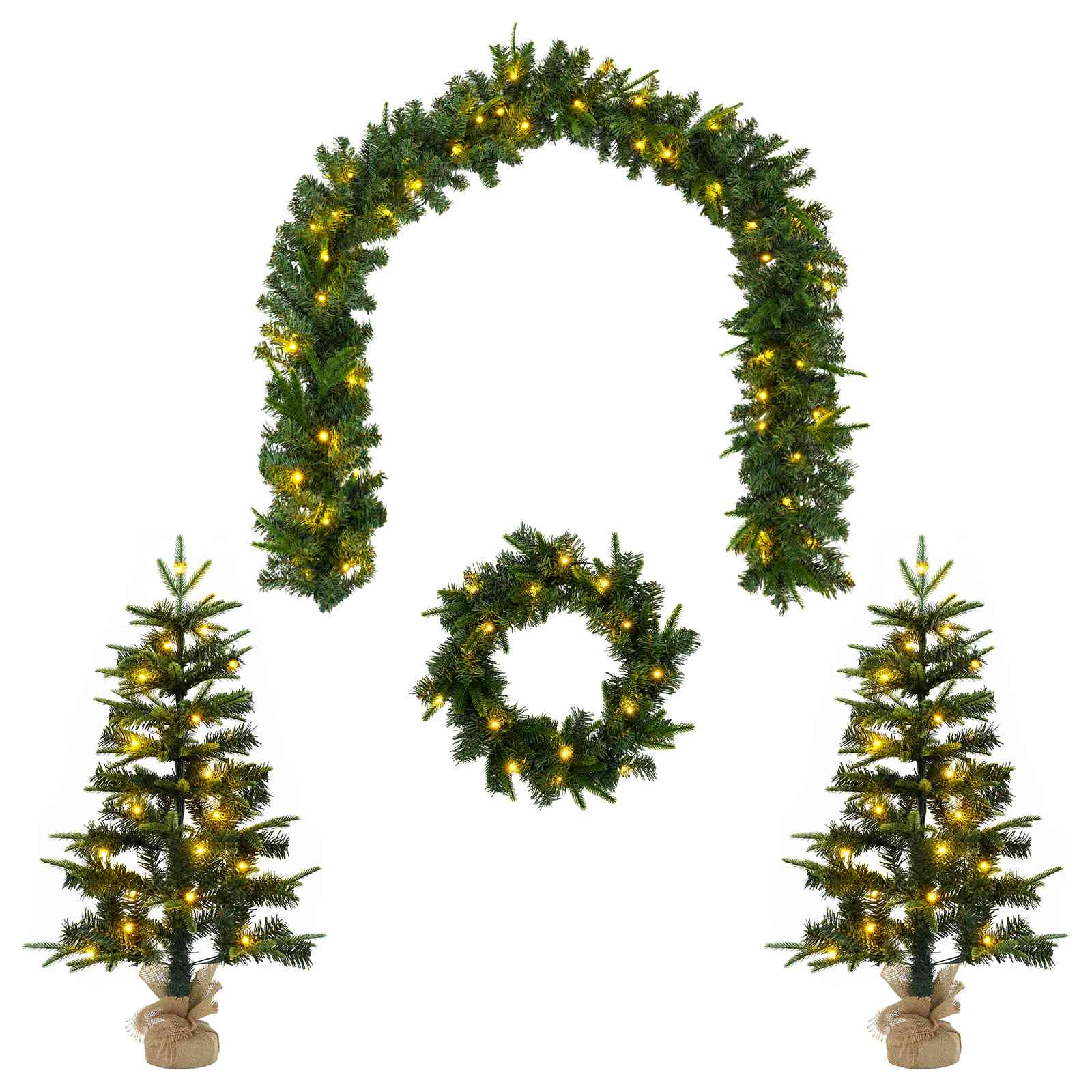 Albero di Natale Mini 90 cm 175 LED Bianco caldo PVC e PE Verde