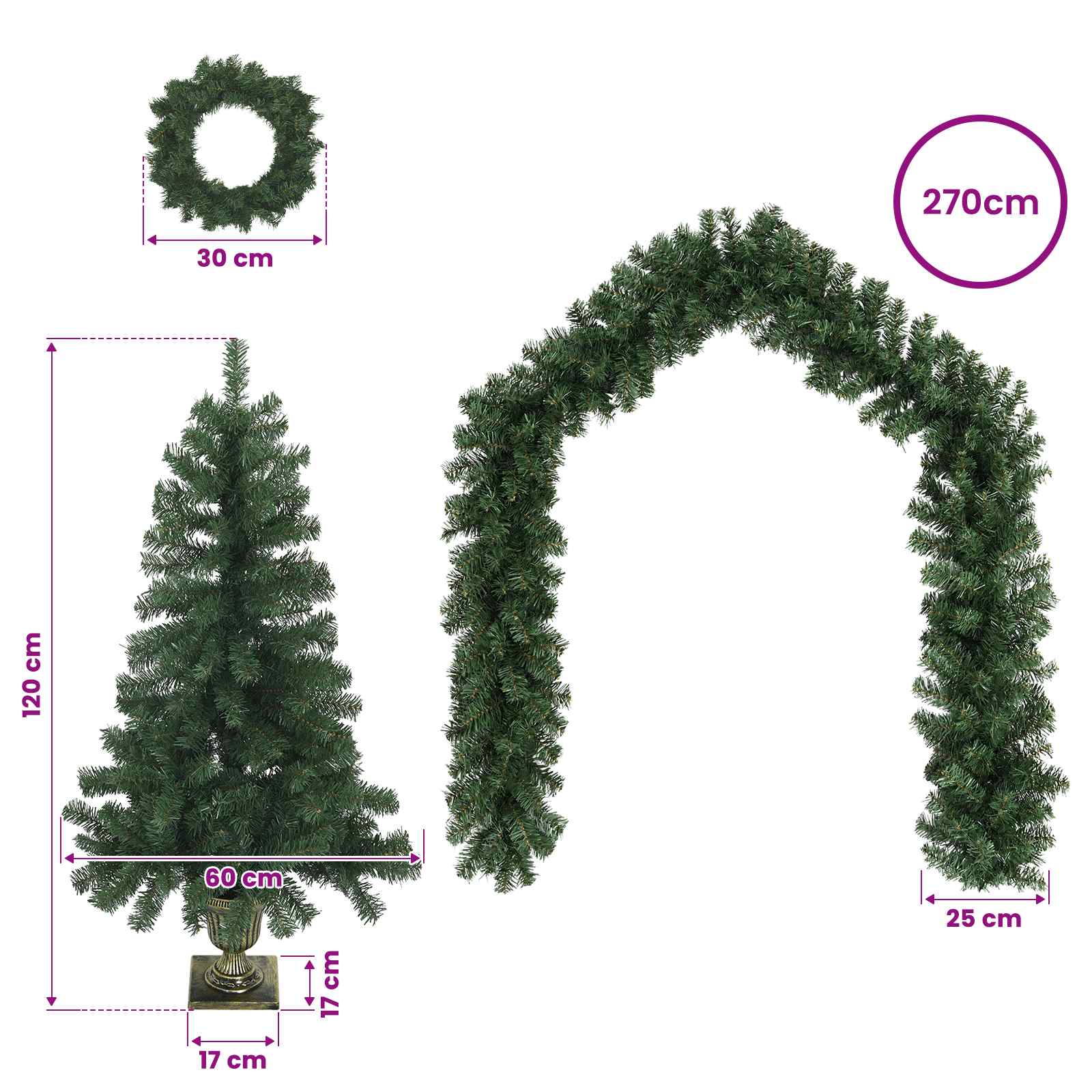 Set mini alberi di Natale 120 cm PVC Verde