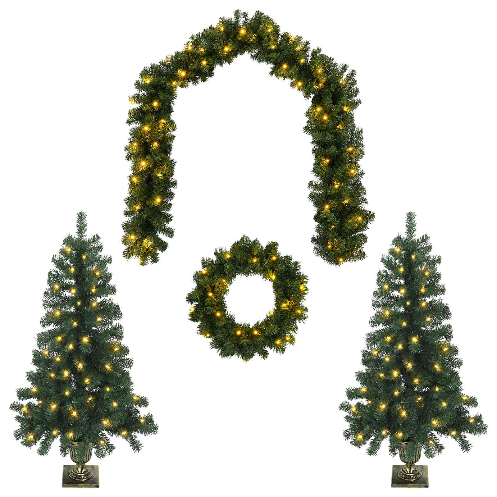 Set mini alberi di Natale 120 cm 275 LED Bianco caldo PVC Verde