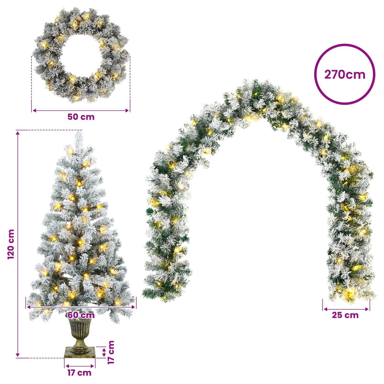 Albero di Natale Mini 120 cm 175 LED Bianco caldo PVC Bianco