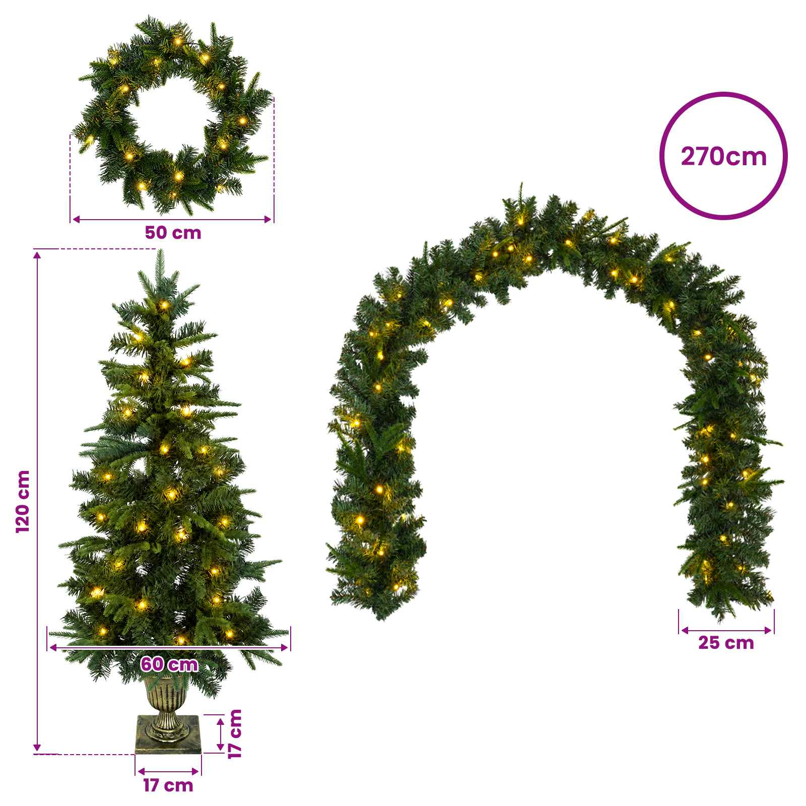 Set mini alberi di Natale 120 cm 275 LED Bianco caldo PVC e PE