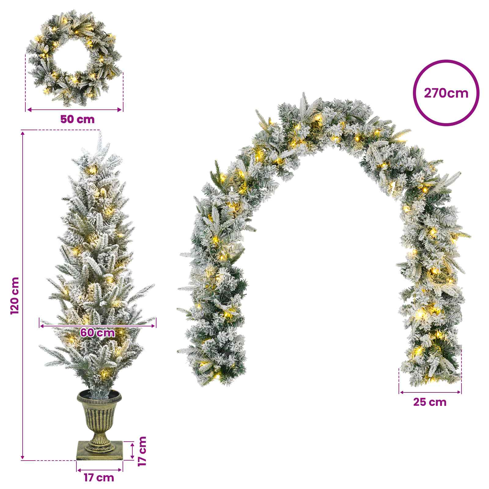 Albero di Natale Mini 120 cm 275 LED Bianco caldo PVC e PE