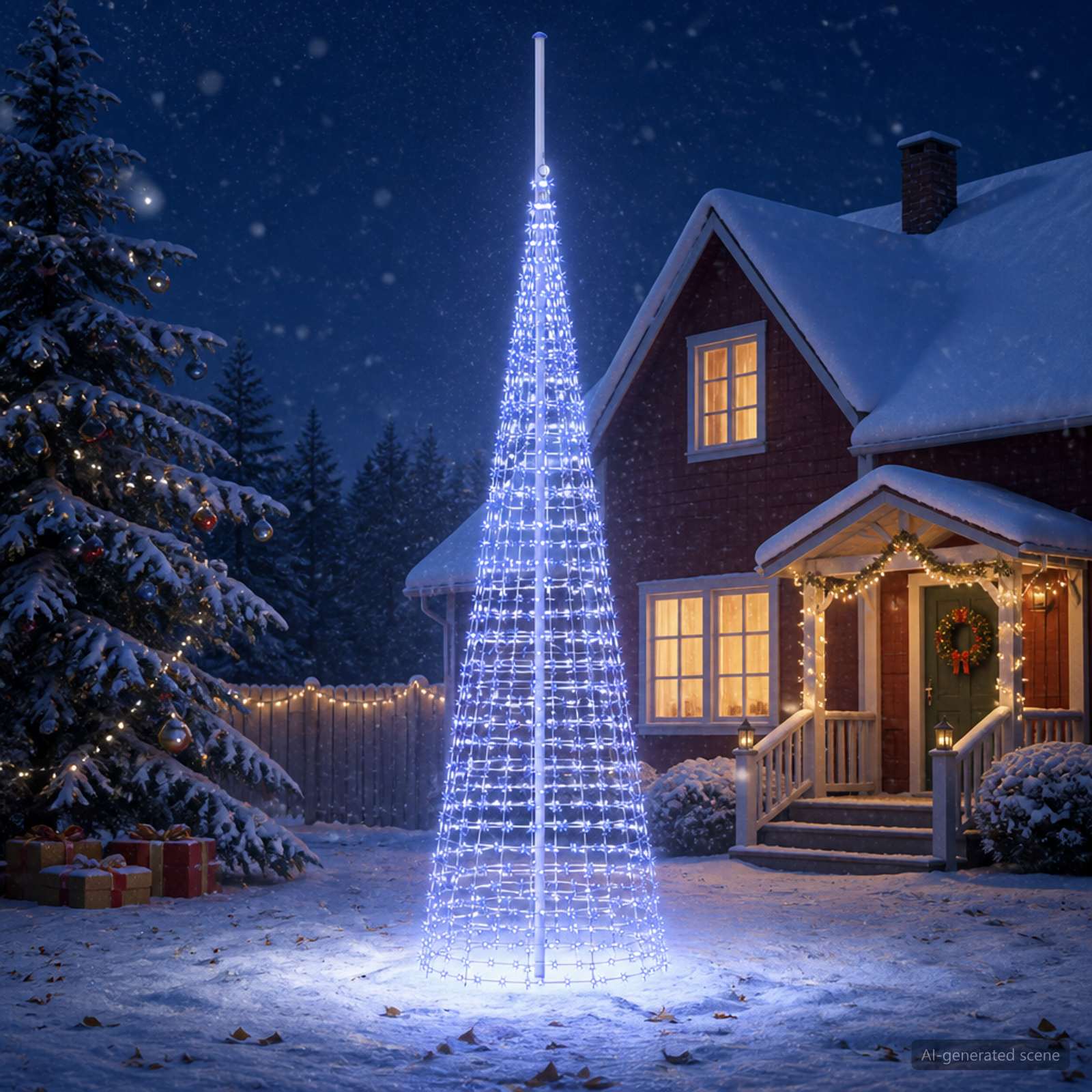 Luci per albero di Natale con picchetti e asta per bandiera