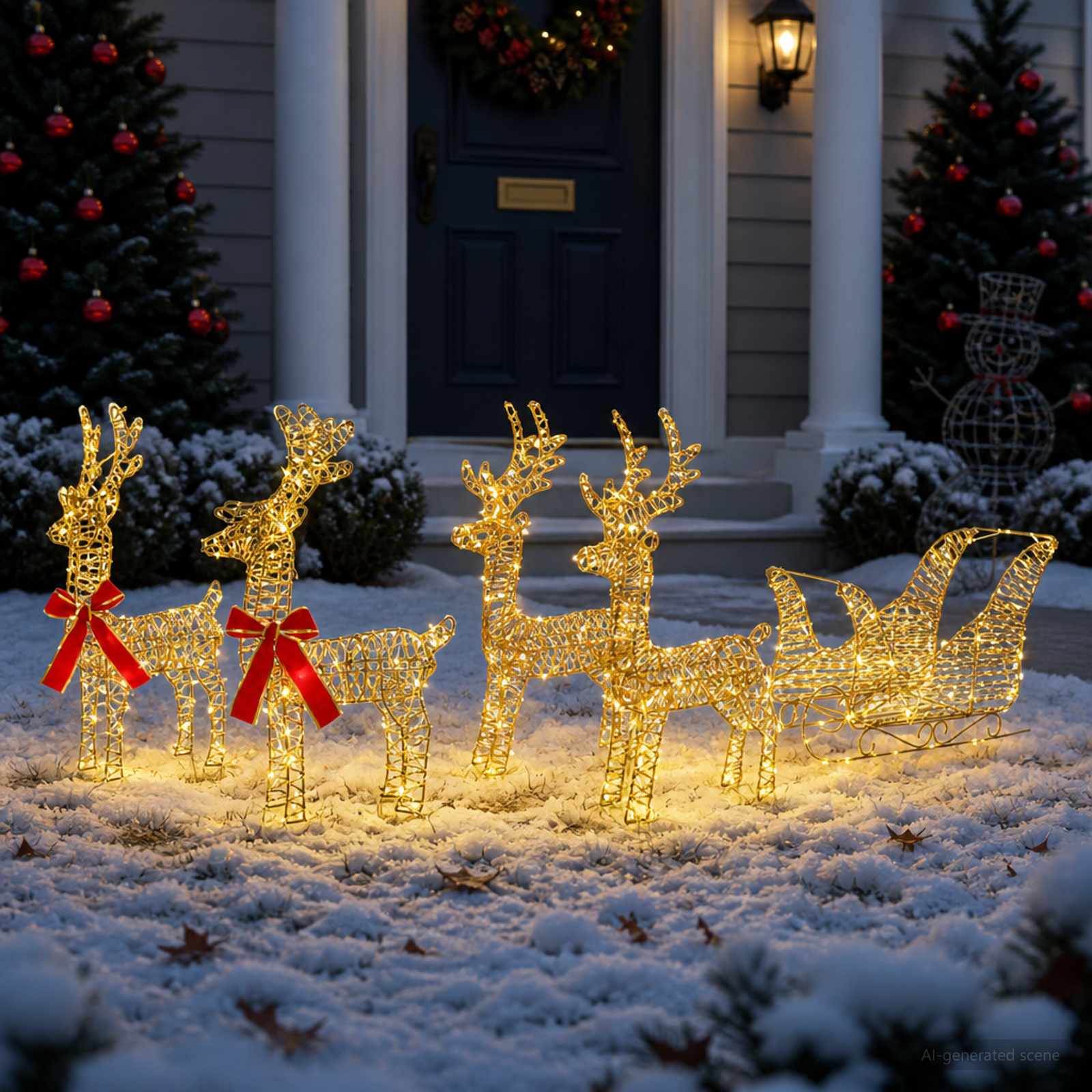 Renna di Natale con slitta 5 pz 240 LED Bianco caldo