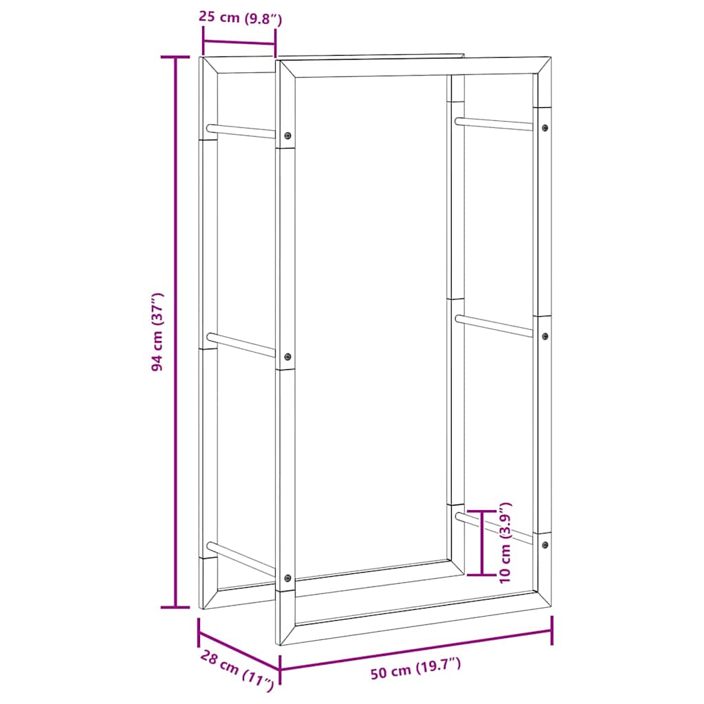 Portalegna Nero Opaco 50x28x94 cm Acciaio