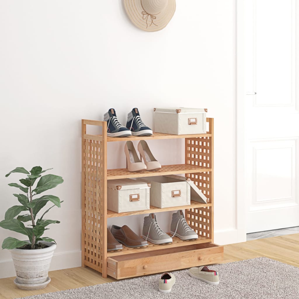 Scarpiera con Cassetto 70x27x81 cm Legno Massello di Noce