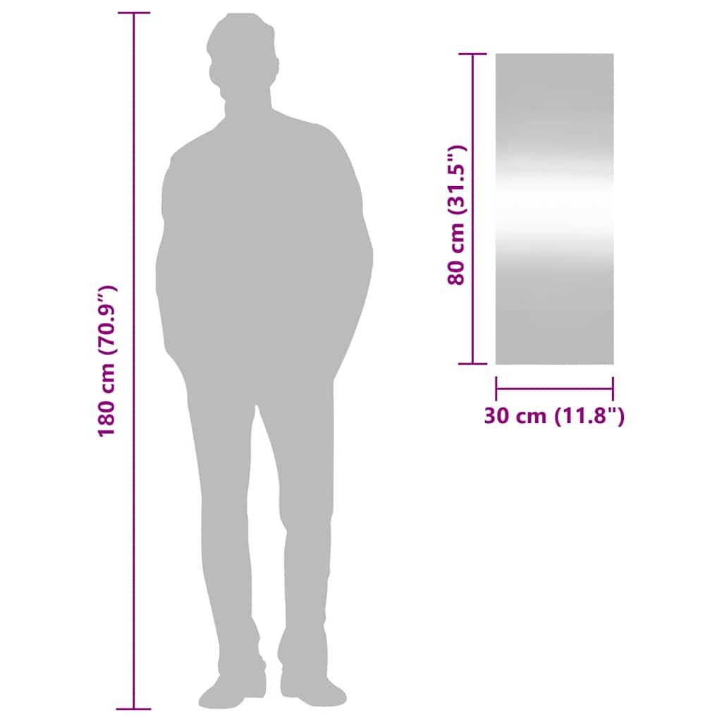 Specchio da Parete 30x80 cm Vetro Rettangolare
