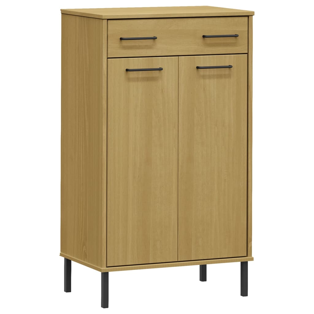 Scarpiera con Gambe Metallo Marrone Legno Massello di Pino OSLO