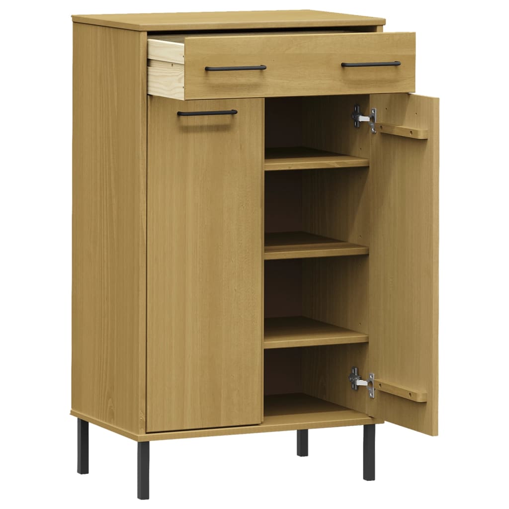 Scarpiera con Gambe Metallo Marrone Legno Massello di Pino OSLO