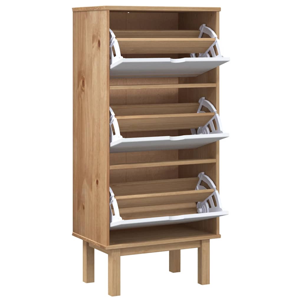 Scarpiera OTTA con 3 Cassetti Marrone e Bianco in Legno di Pino