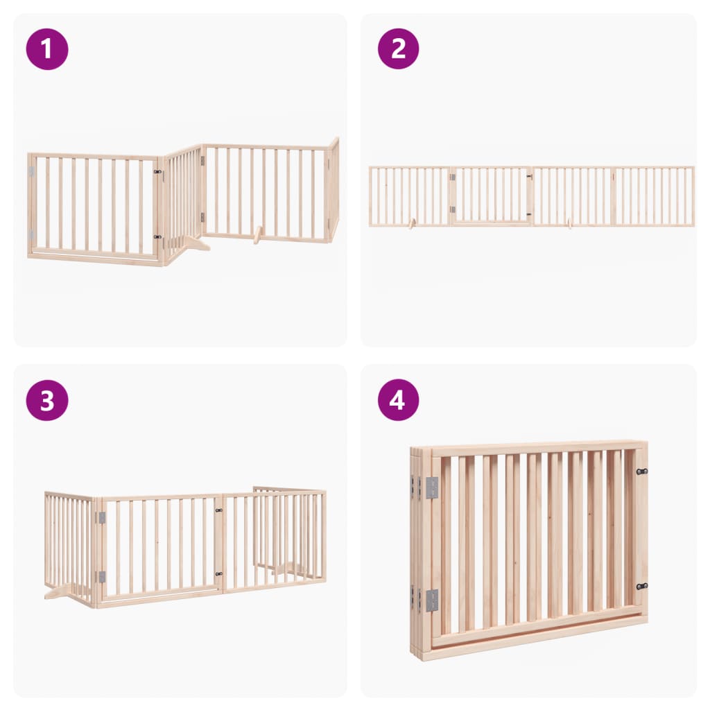 Cancelletto per cani con porta pieghevole 4 pannelli 320 cm in legno di pioppo