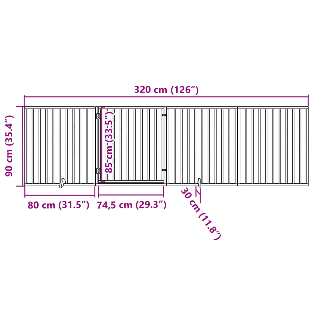 Cancello per Cani con Porta Pieghevole 4 Pannelli 320 cm Pioppo