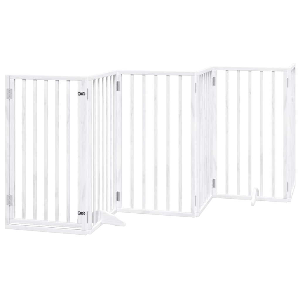 Cancelletto per cani con porta pieghevole 6 pannelli bianco 300 cm in legno di pioppo