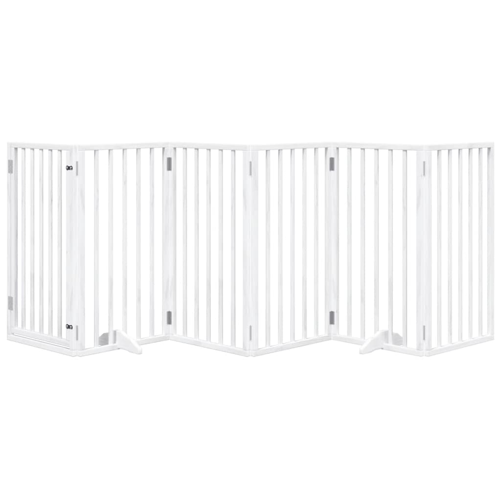 Cancelletto per cani con porta pieghevole 6 pannelli bianco 300 cm in legno di pioppo