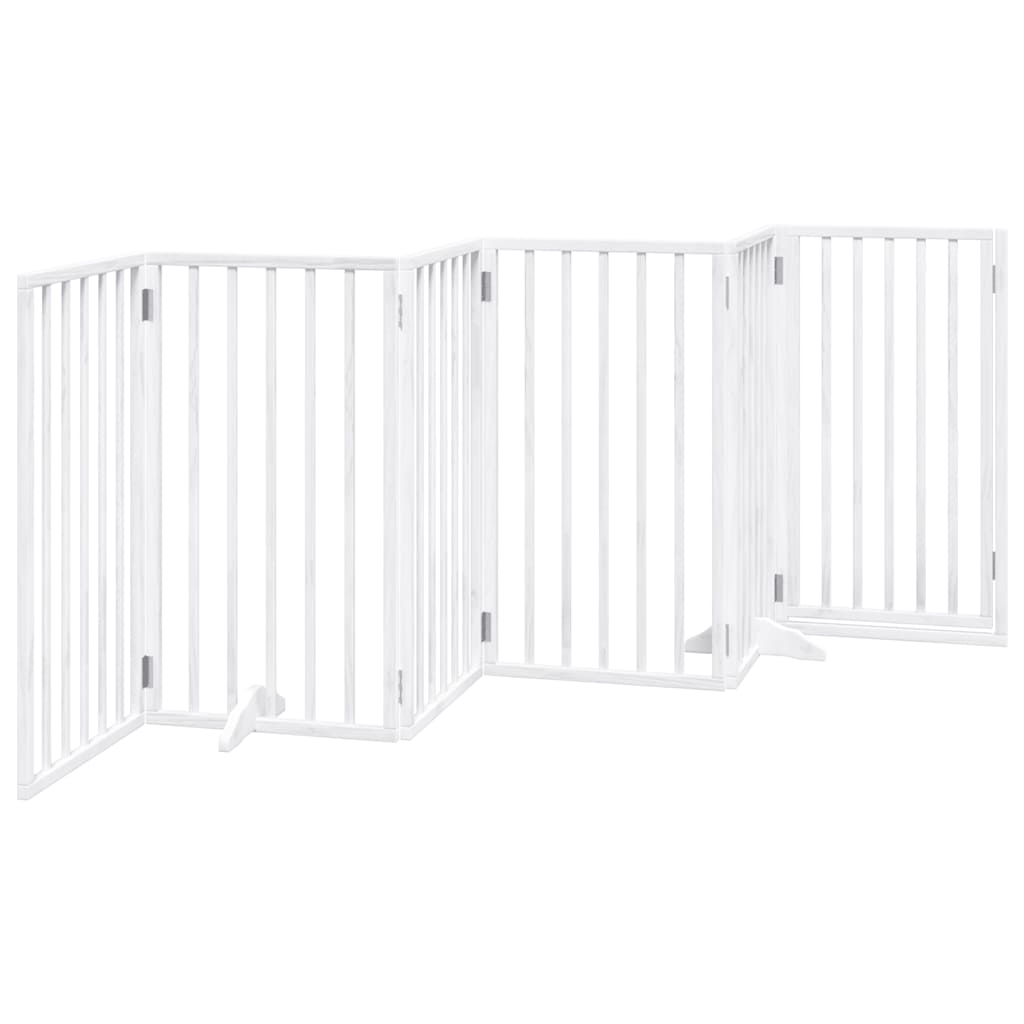 Cancelletto per cani con porta pieghevole 6 pannelli bianco 300 cm in legno di pioppo