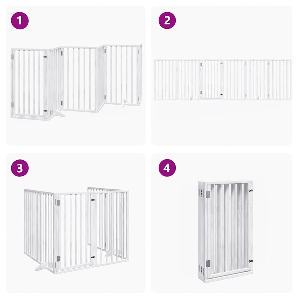 Cancelletto per cani con porta pieghevole 6 pannelli bianco 300 cm in legno di pioppo